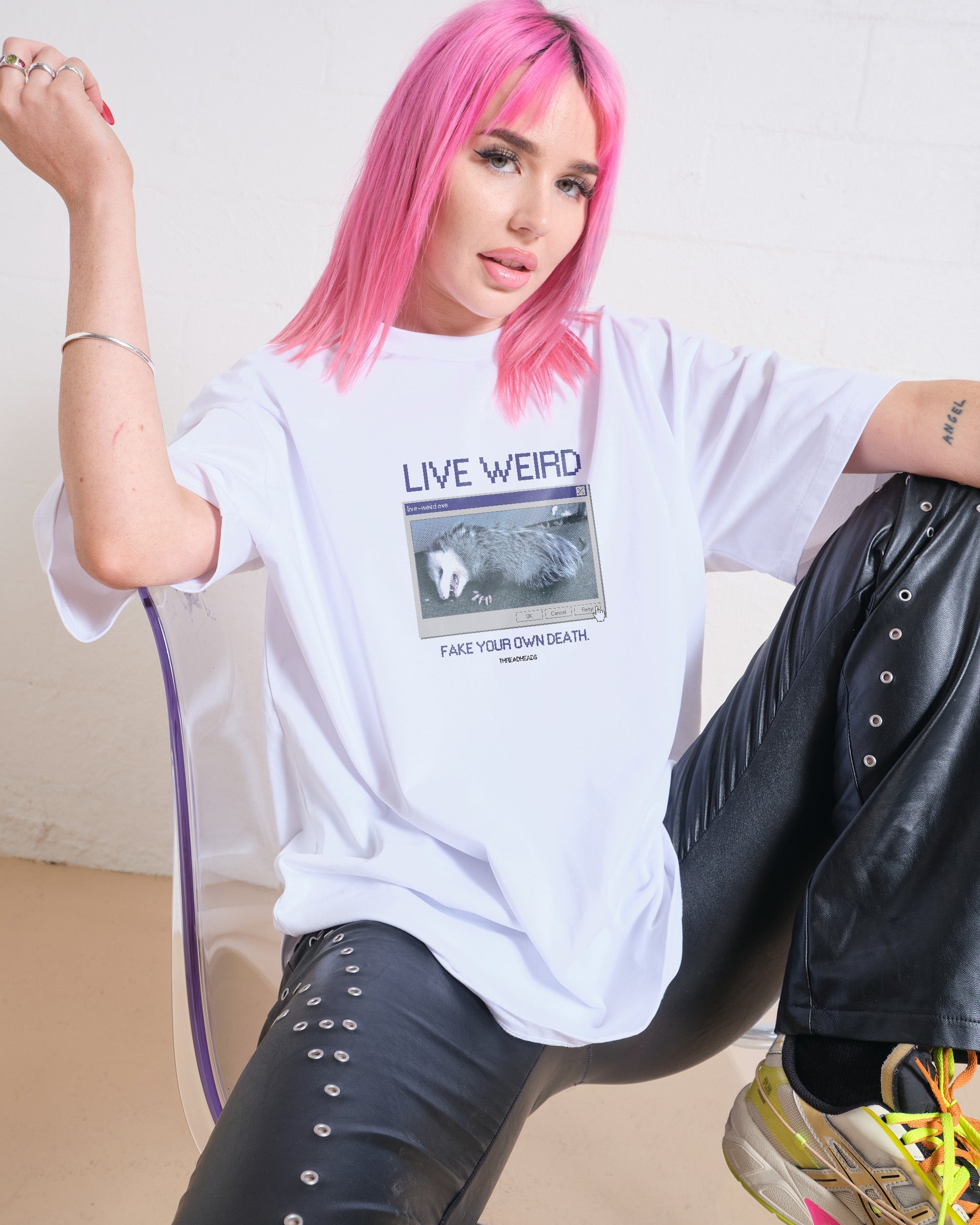 Live Weird, Fake Your Own Death Oversized Tee Australia Online White