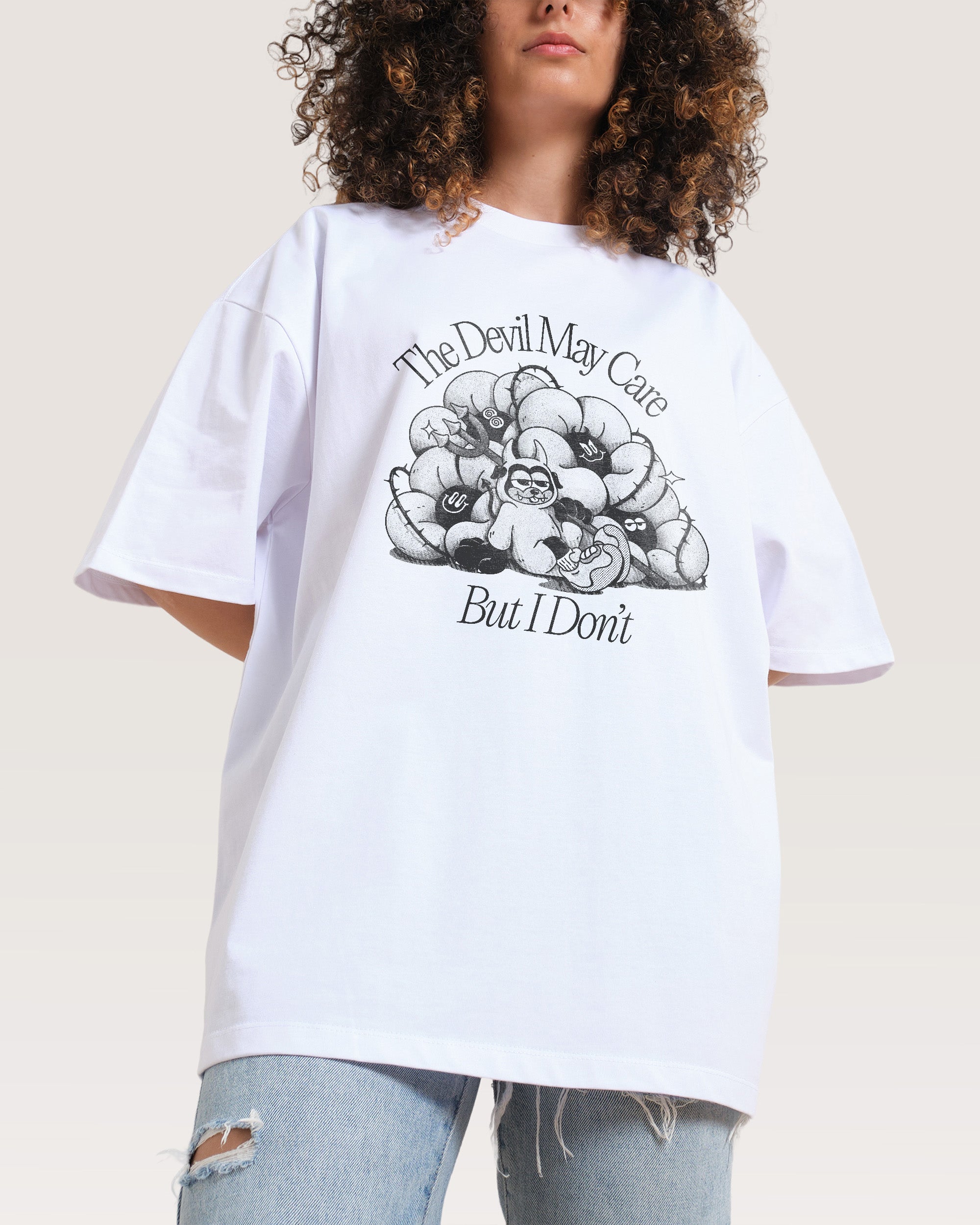 Devil May Care White Oversized Tee