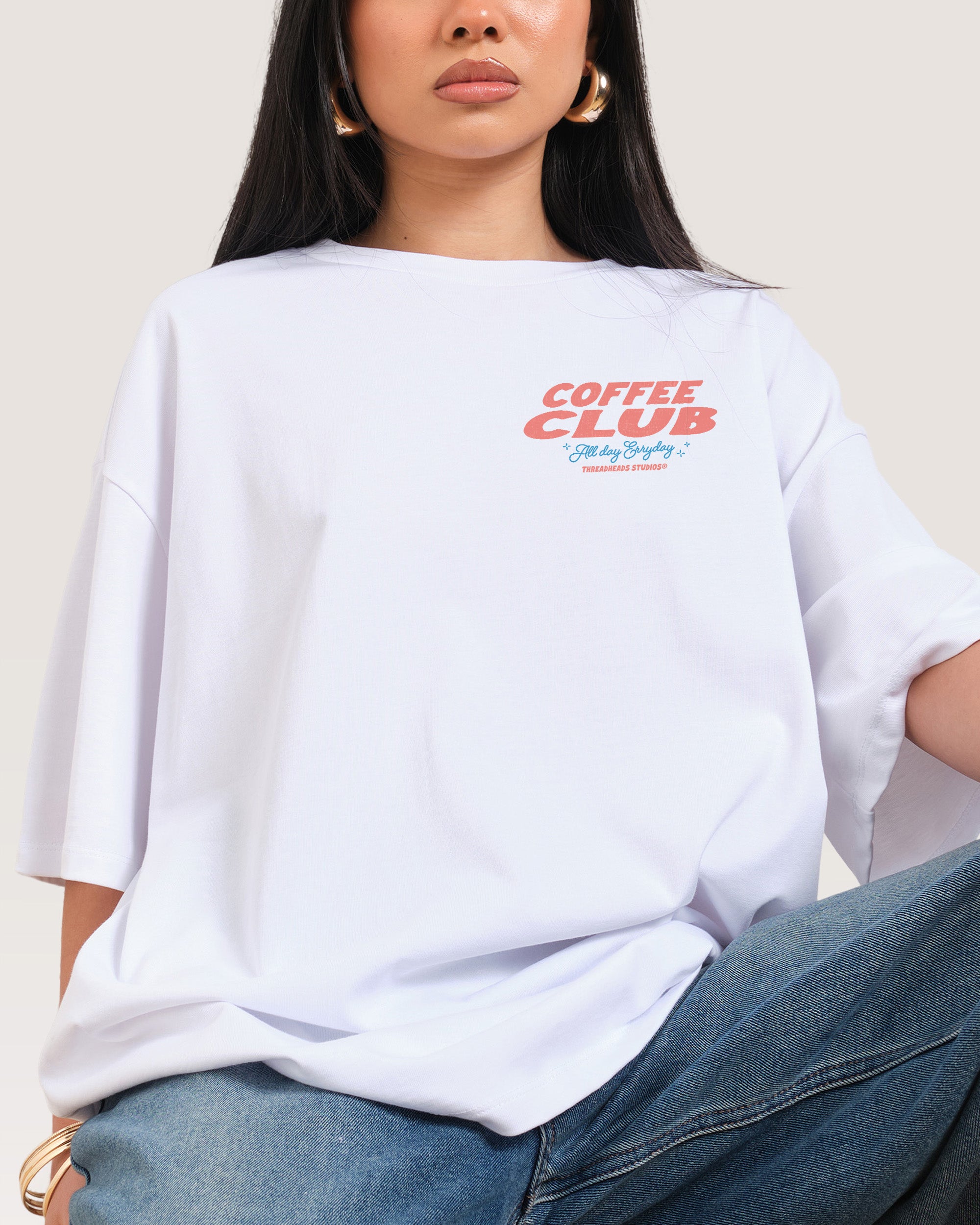 Coffee Club White Oversized Tee