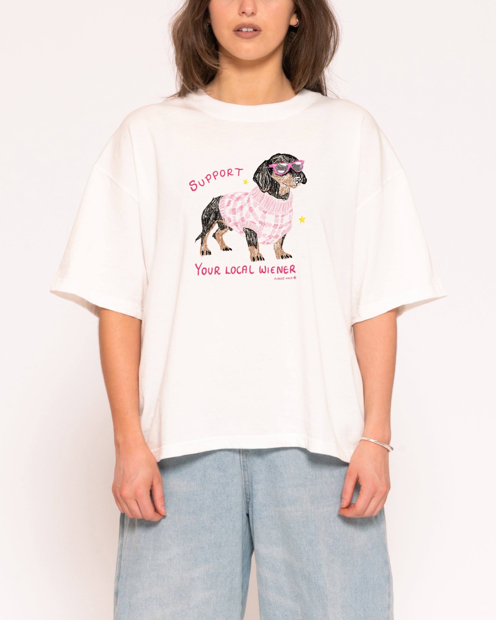 Support Your Local Wiener White Boxy Crop Tee