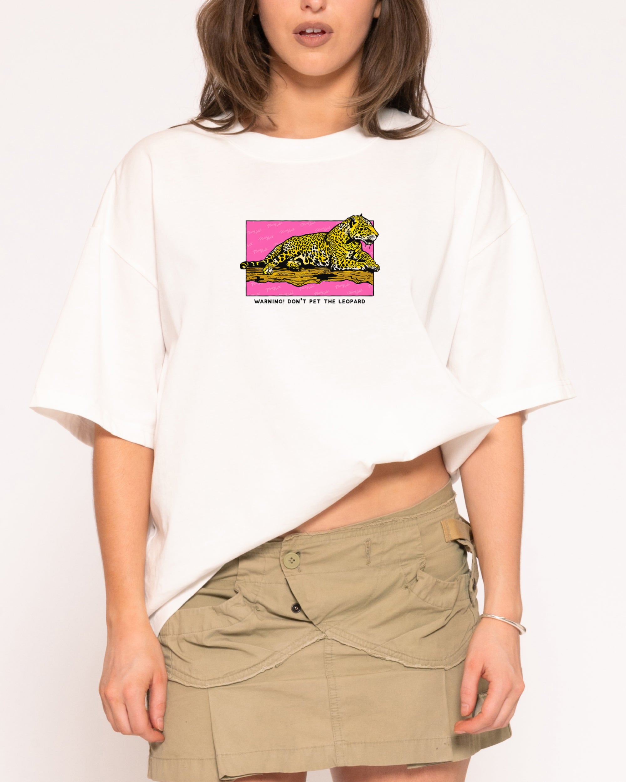 Warning! Don't Pet The Leopard White Boxy Crop Tee