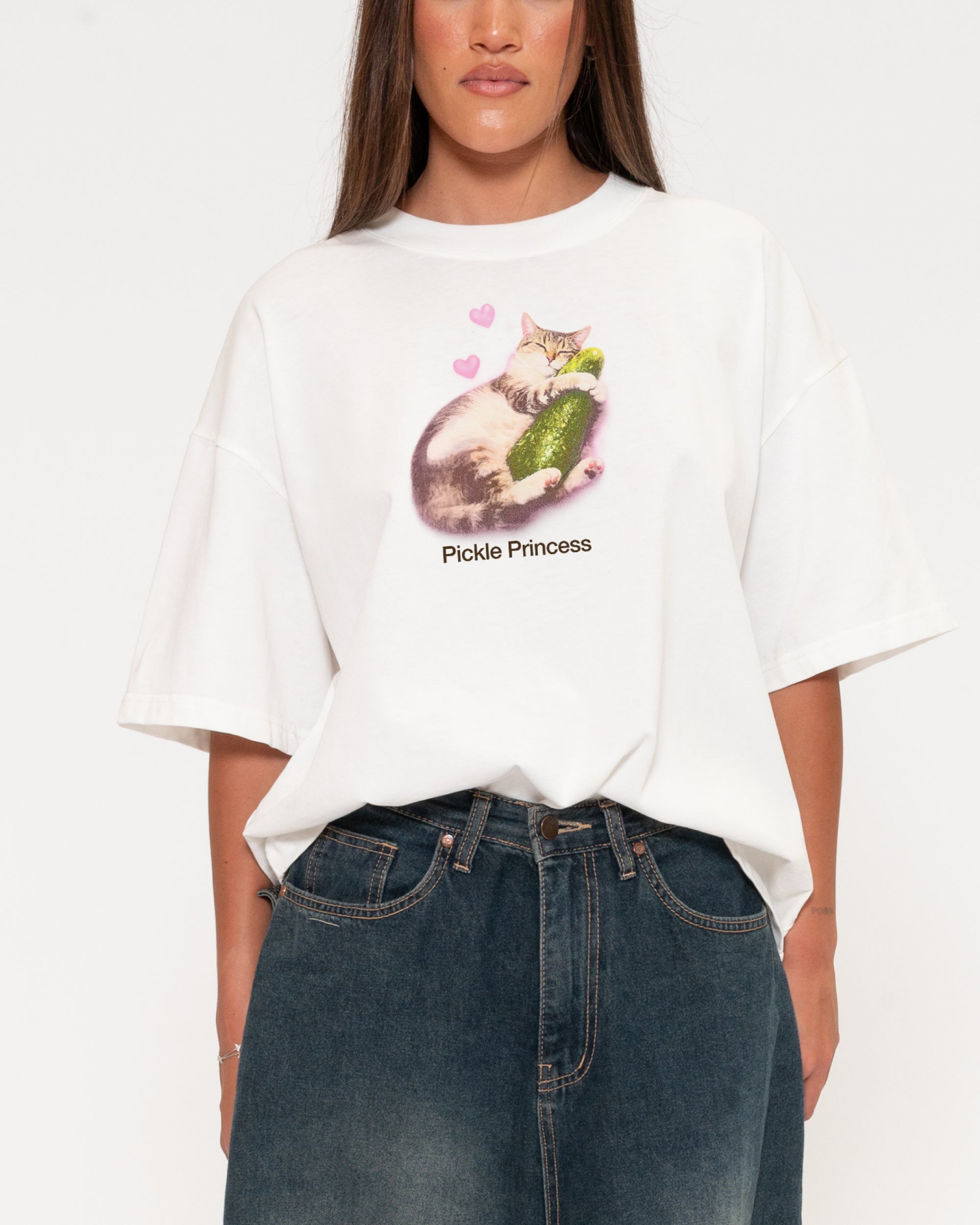  Pickle Princess White Boxy Crop Tee