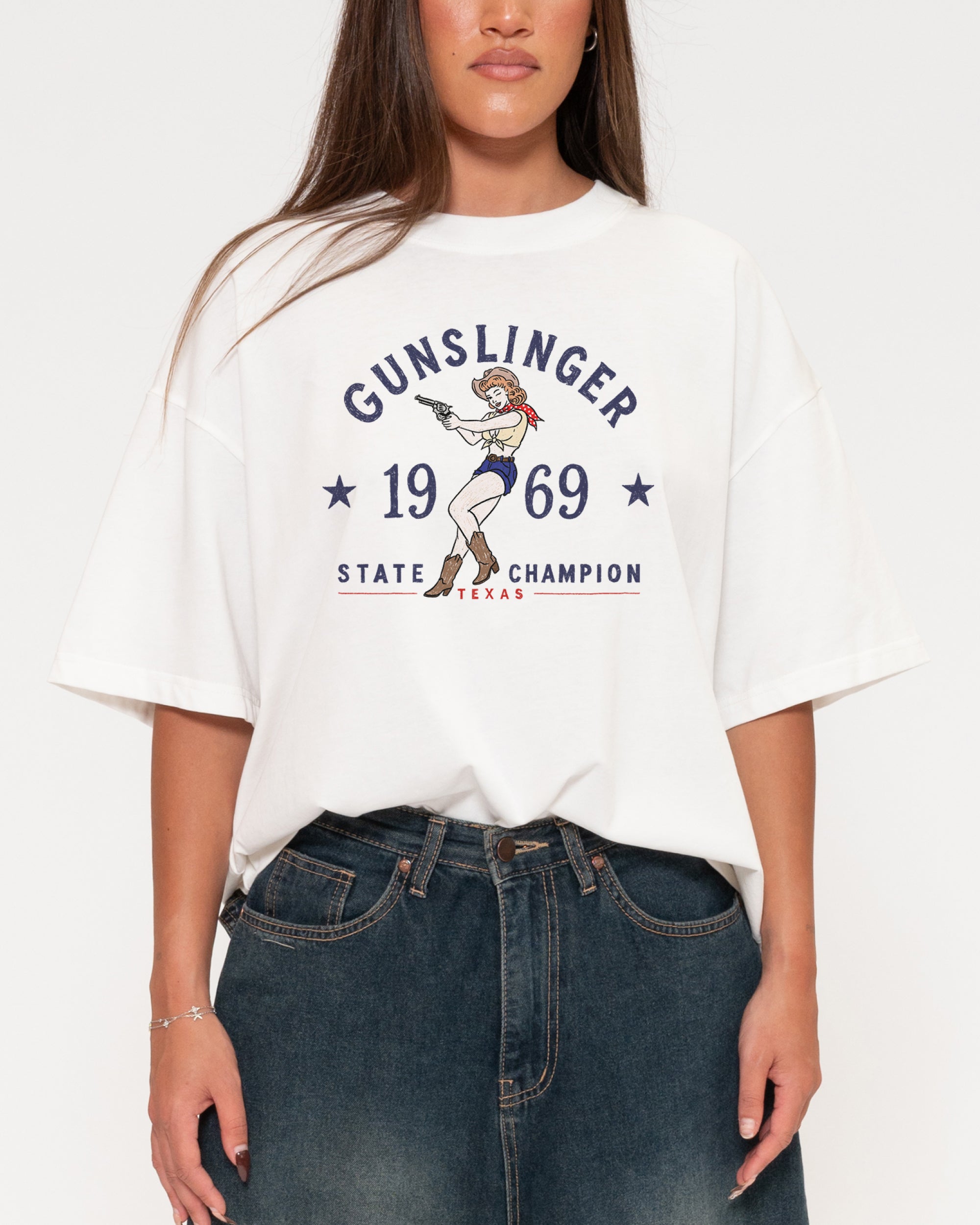Gunslinger White Boxy Crop Tee