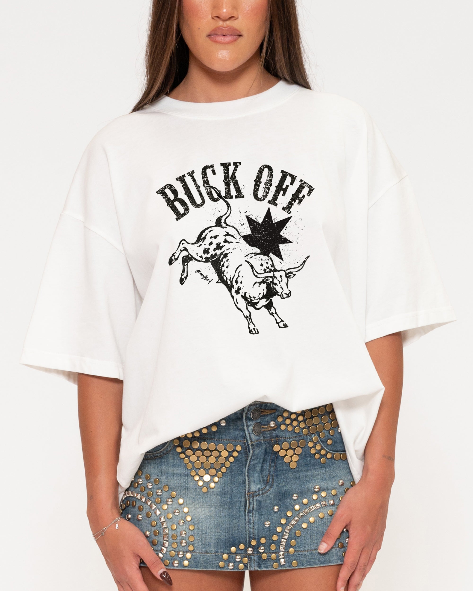 Buck Off White Boxy Crop Tee