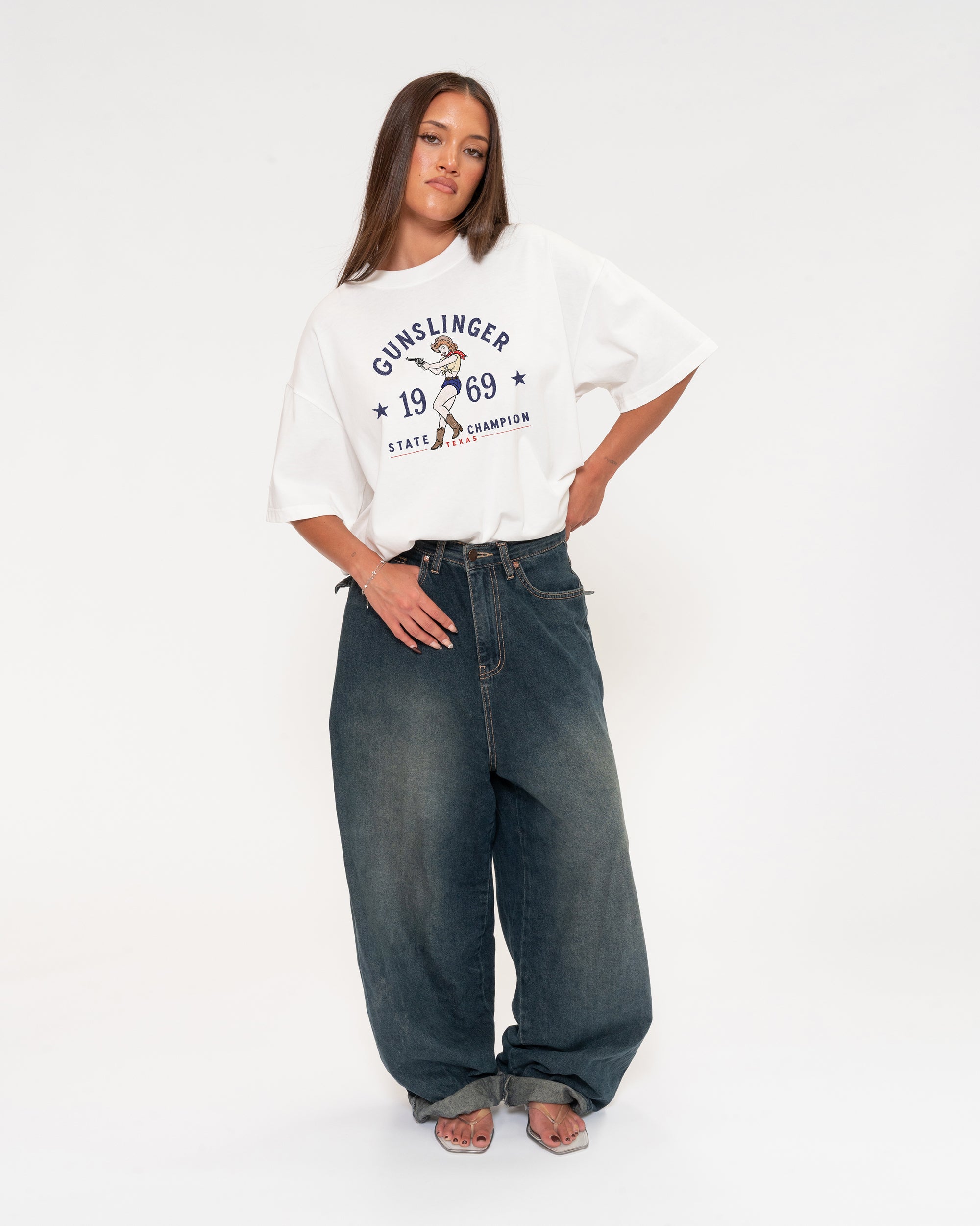 Gunslinger White Boxy Crop Tee