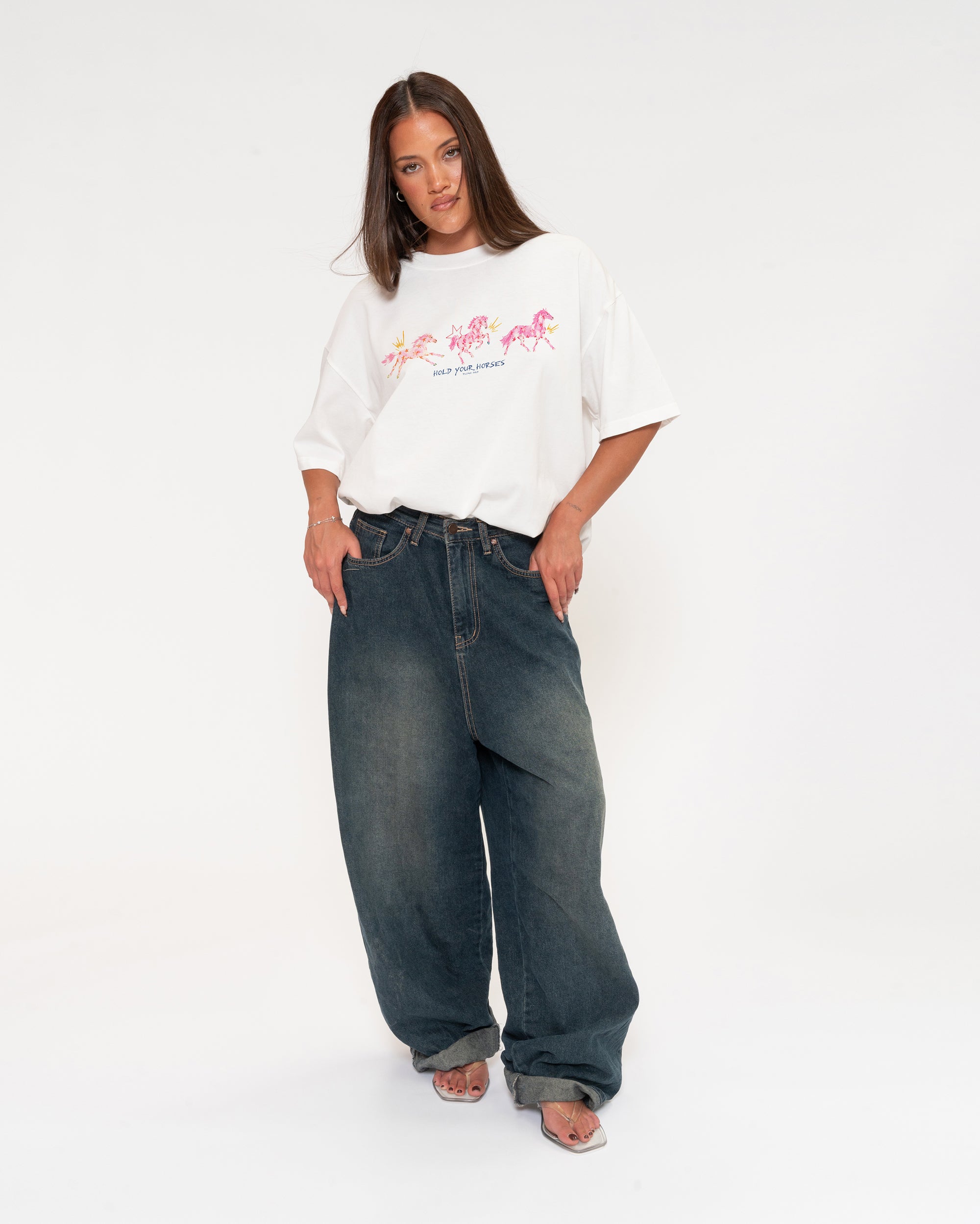 Hold Your Horses White Boxy Crop Tee