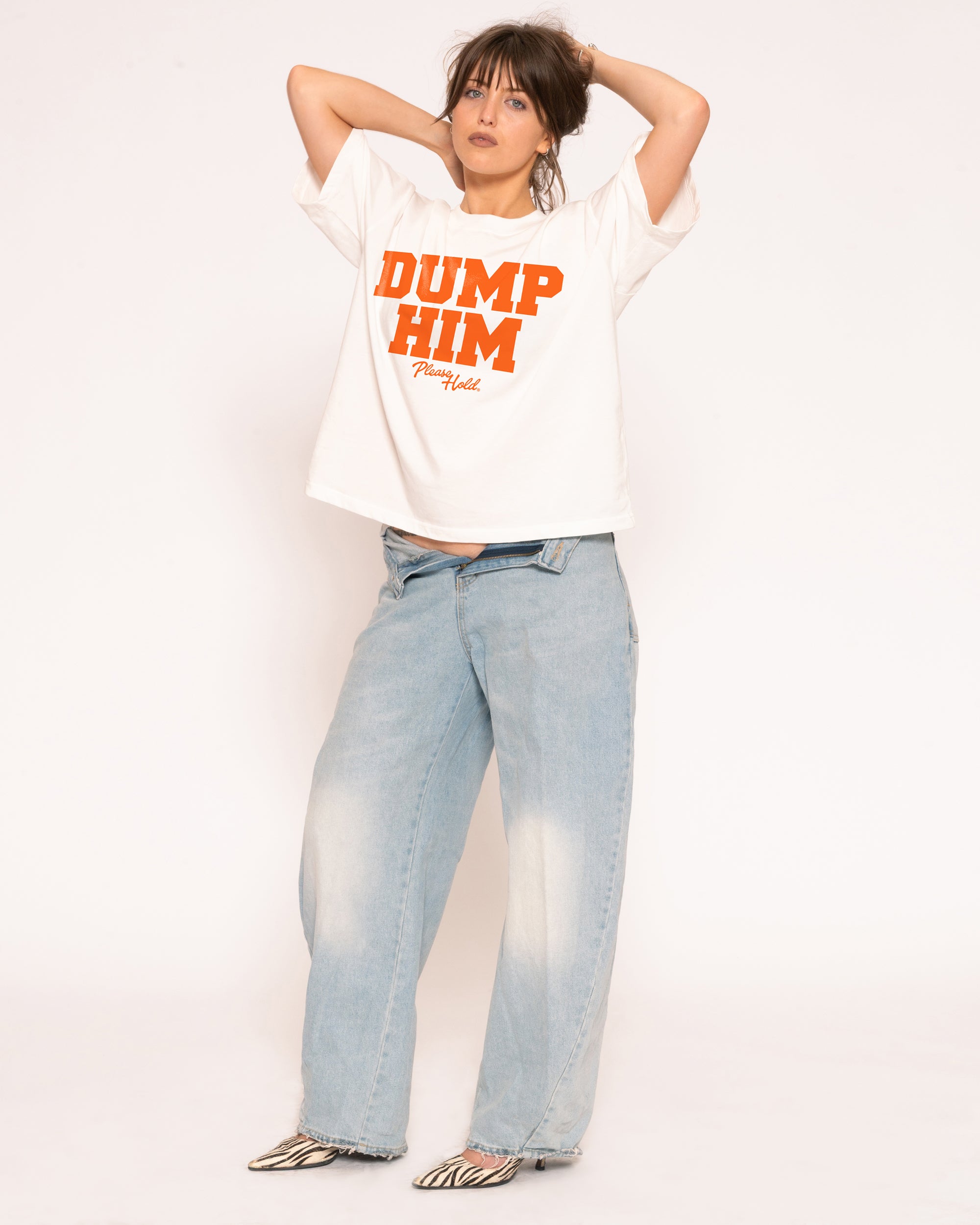 Dump Him White Boxy Crop Tee