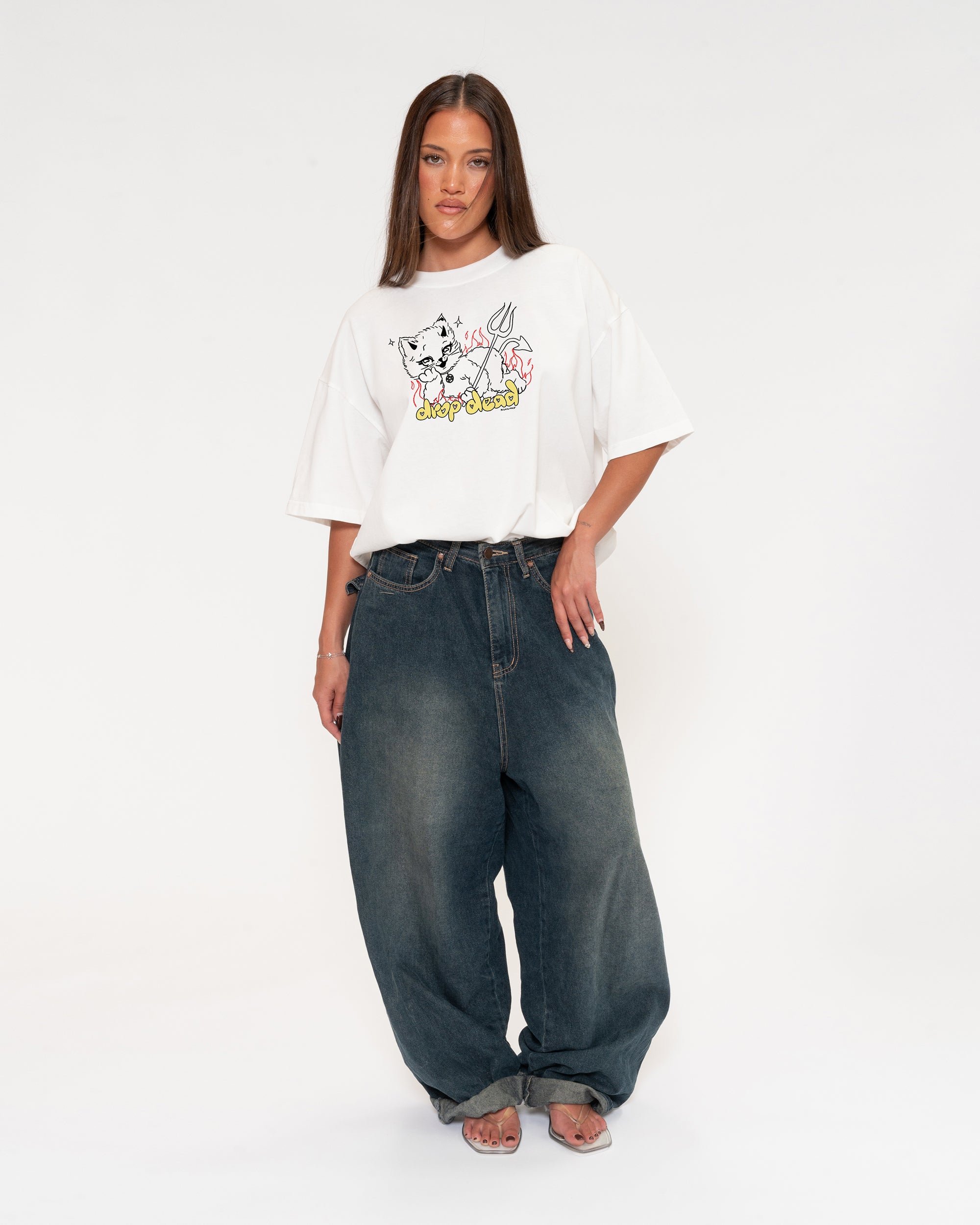 Drop Dead White Boxy Crop Tee