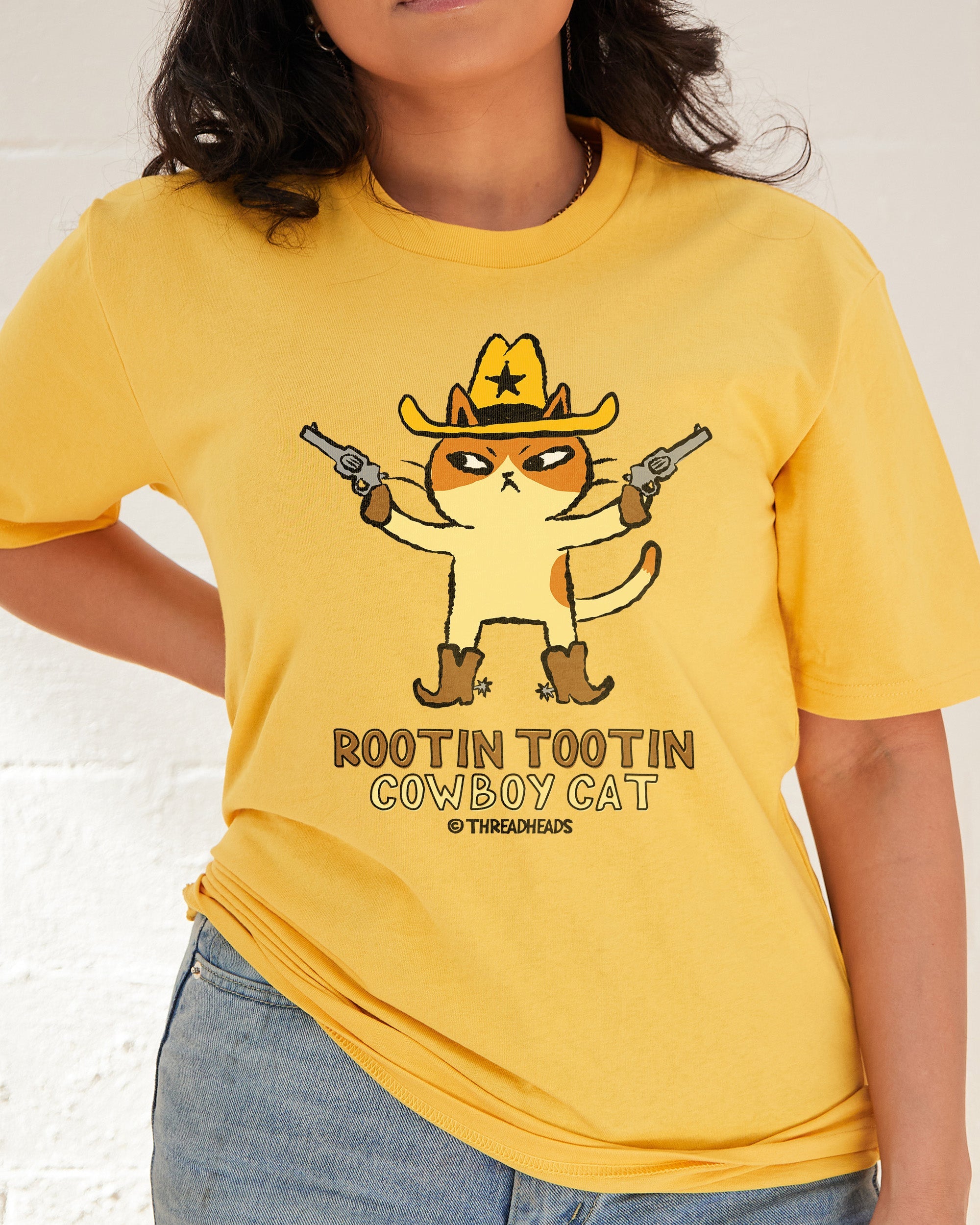 Rootin Tootin Cowboy Cat T-Shirt Australia Online Yellow