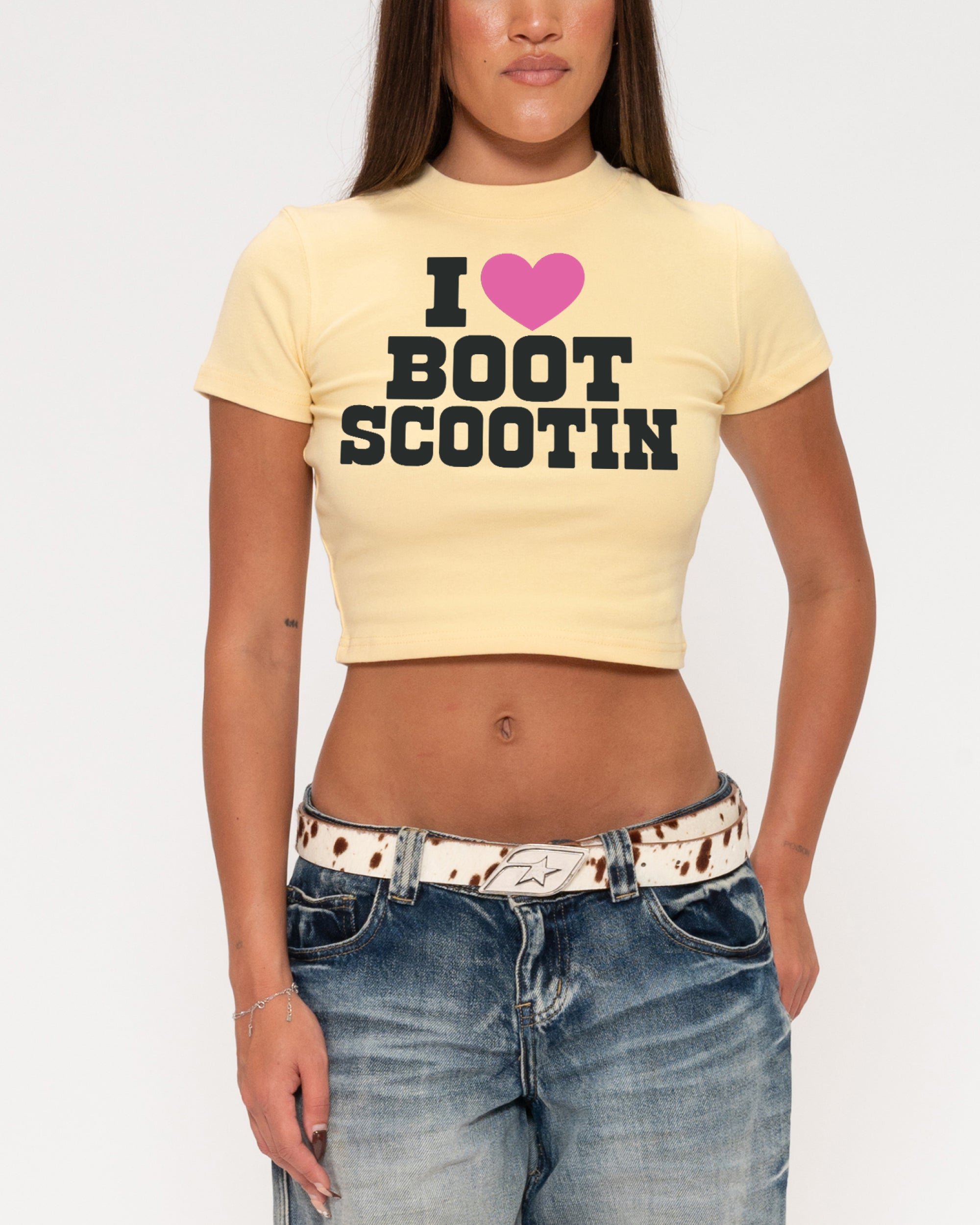 I Love Boot Scootin Yellow Baby Tee