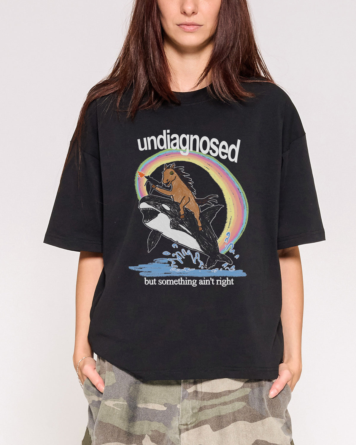 Undiagnosed Black Oversized Crop Tee Close-Up