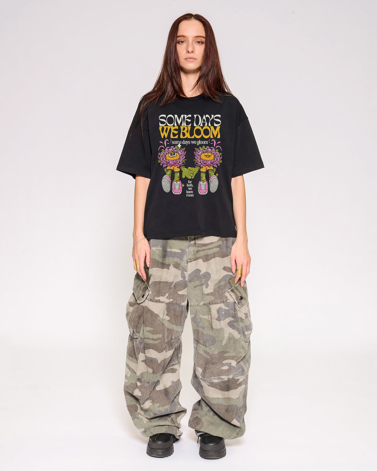 We Bloom Black Oversized Crop Tee Full-Body