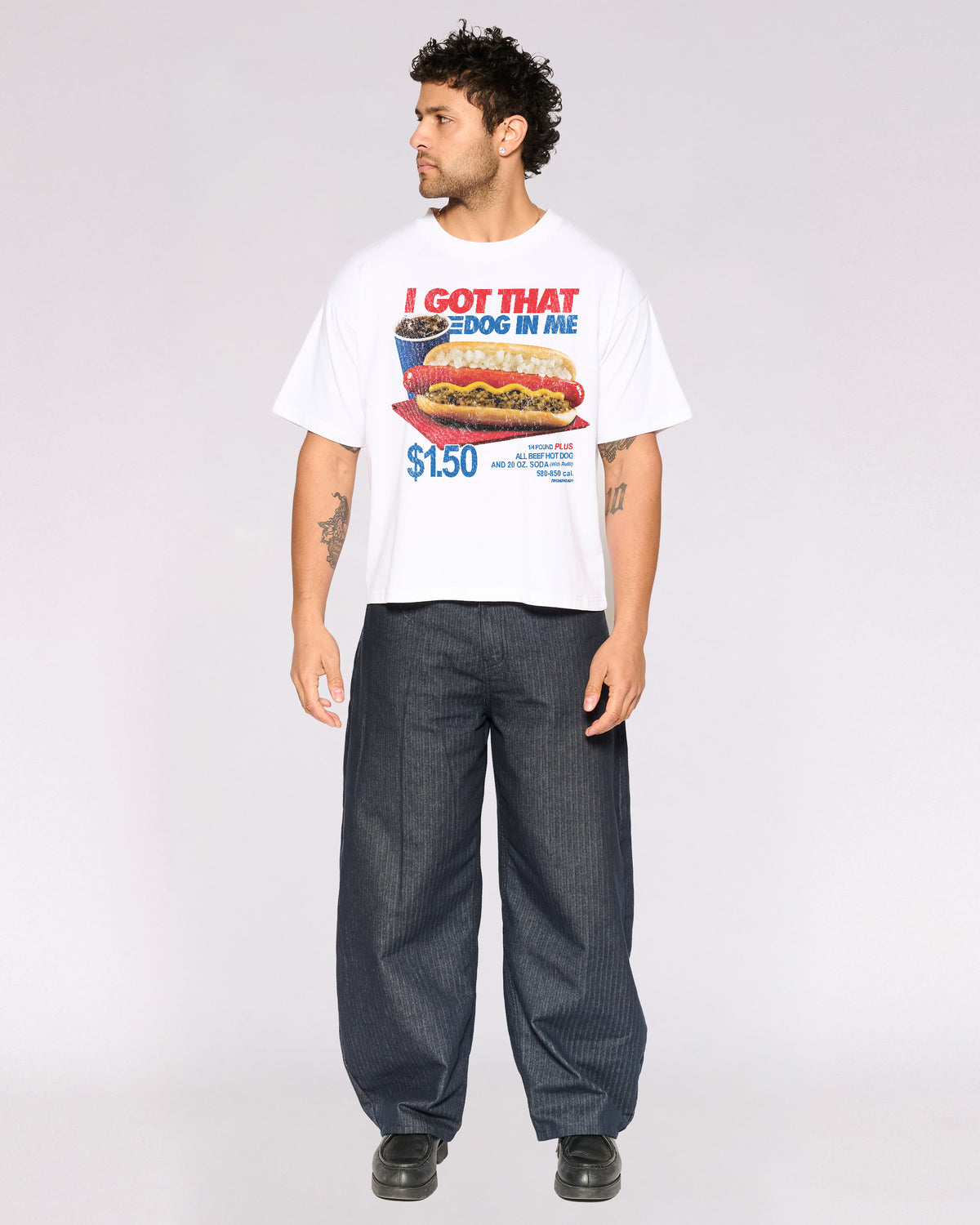 I Got That Dog In Me White Oversized Crop Tee Full-Body