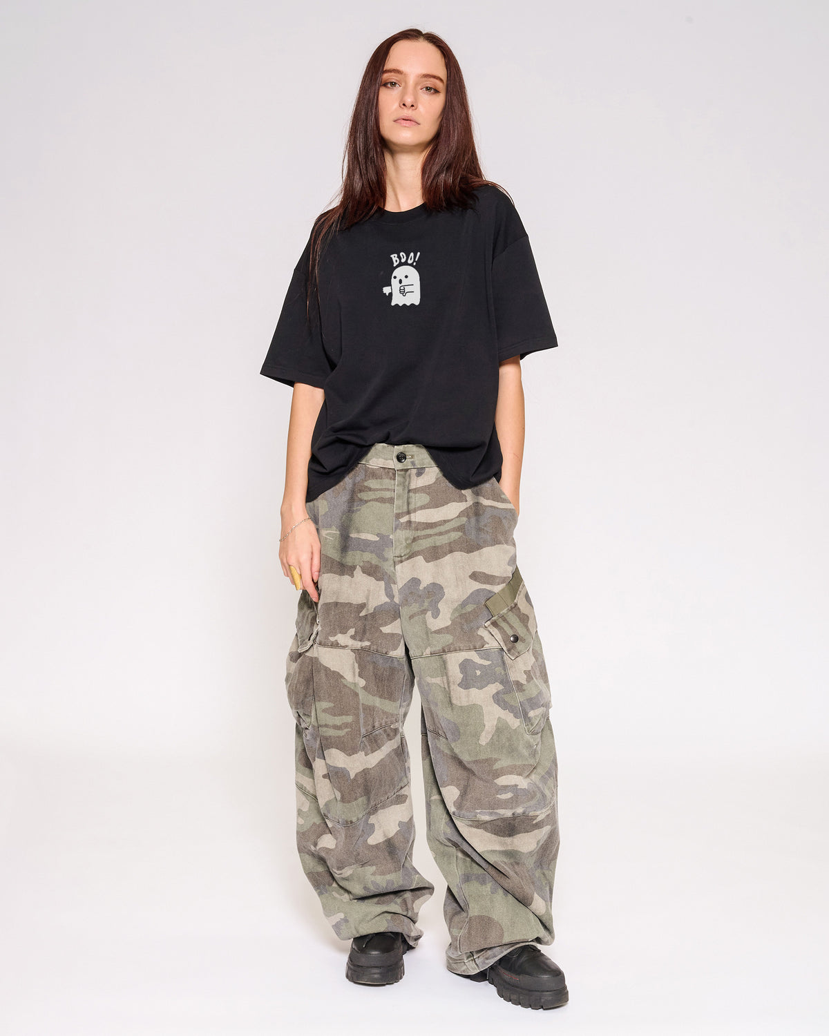 Boo Ghost Black Oversized Crop Tee Full-Body