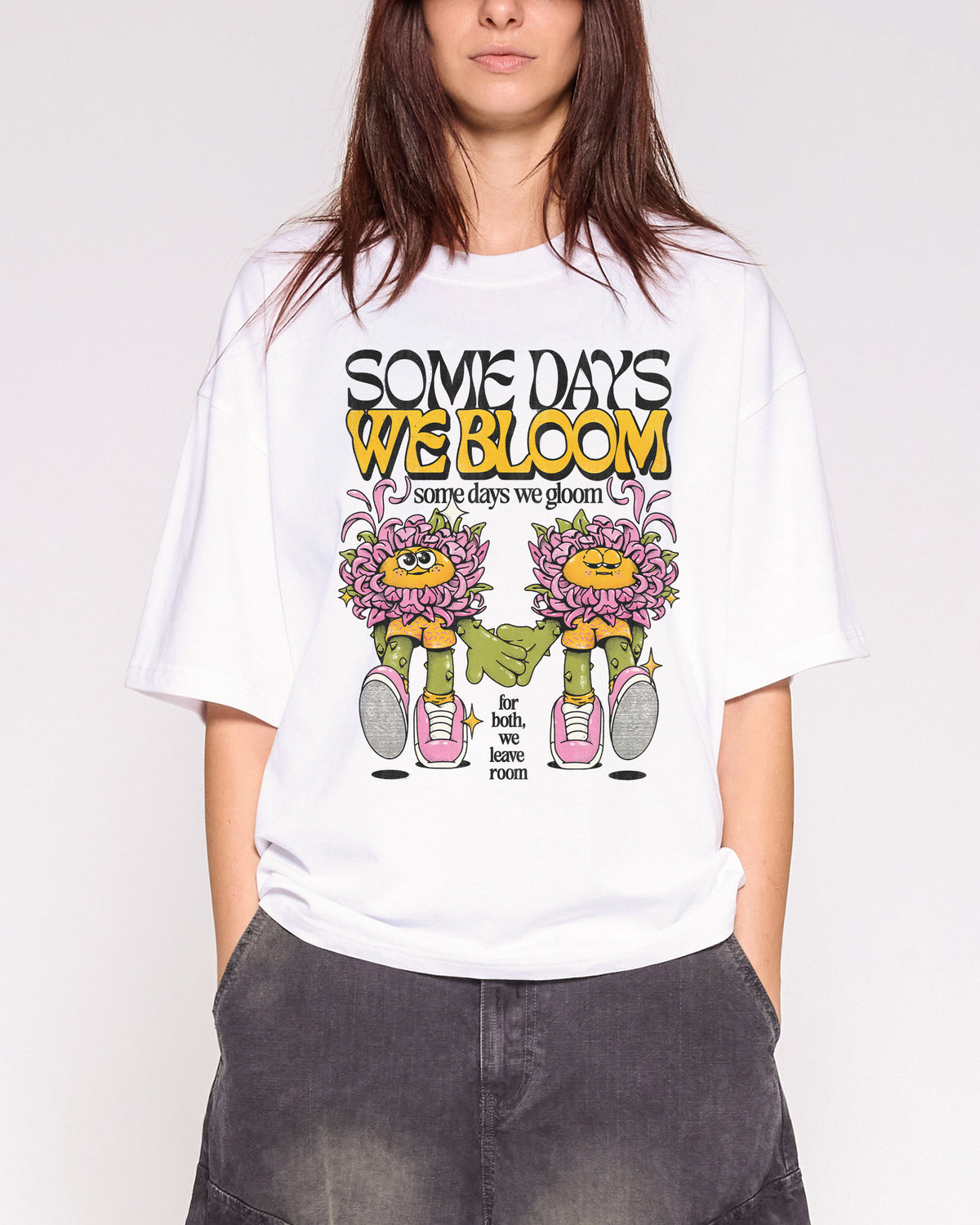 We Bloom White Oversized Crop Tee Close-Up