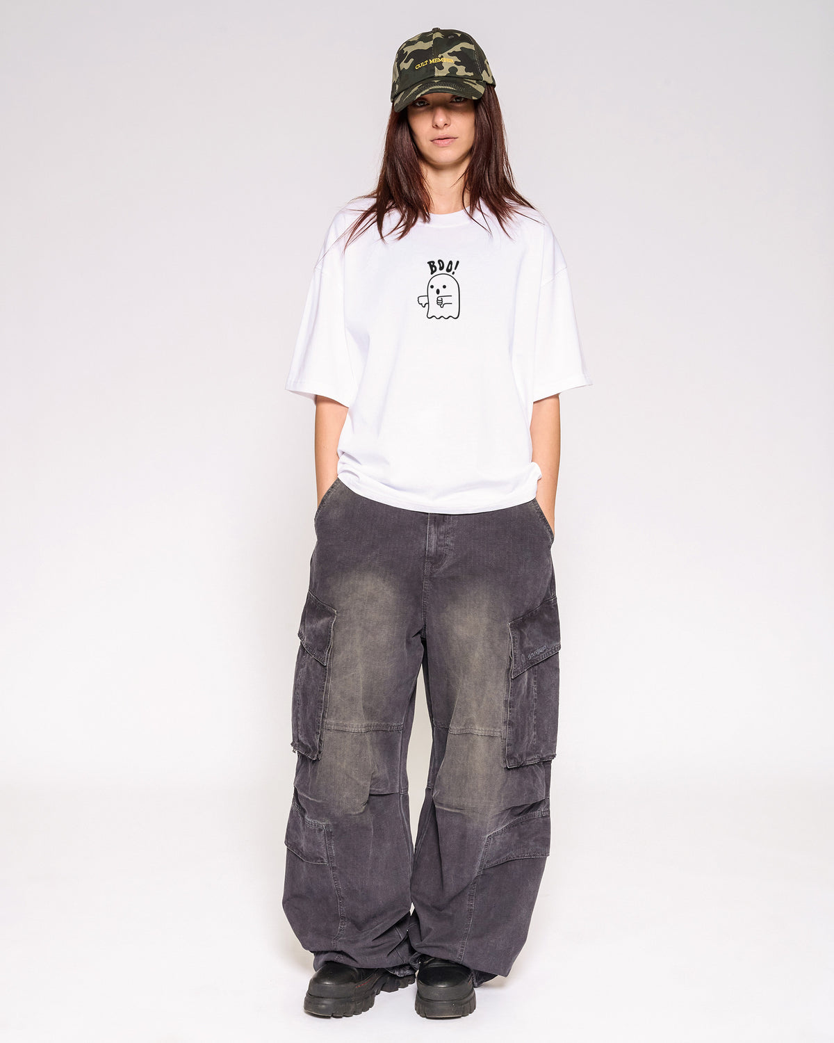 Boo Ghost White Oversized Crop Tee Full-Body