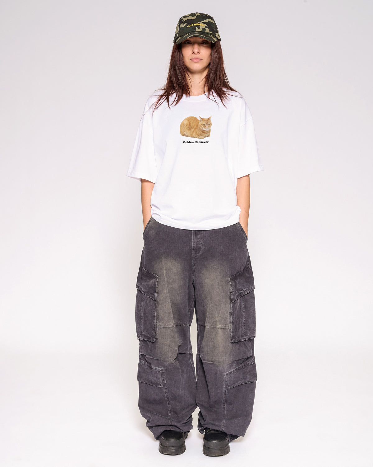 Golden Retriever White Oversized Crop Tee Full-Body