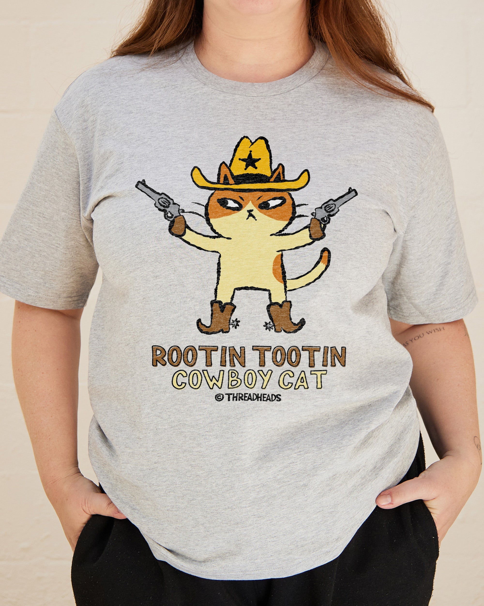 Rootin Tootin Cowboy Cat T-Shirt Australia Online Grey