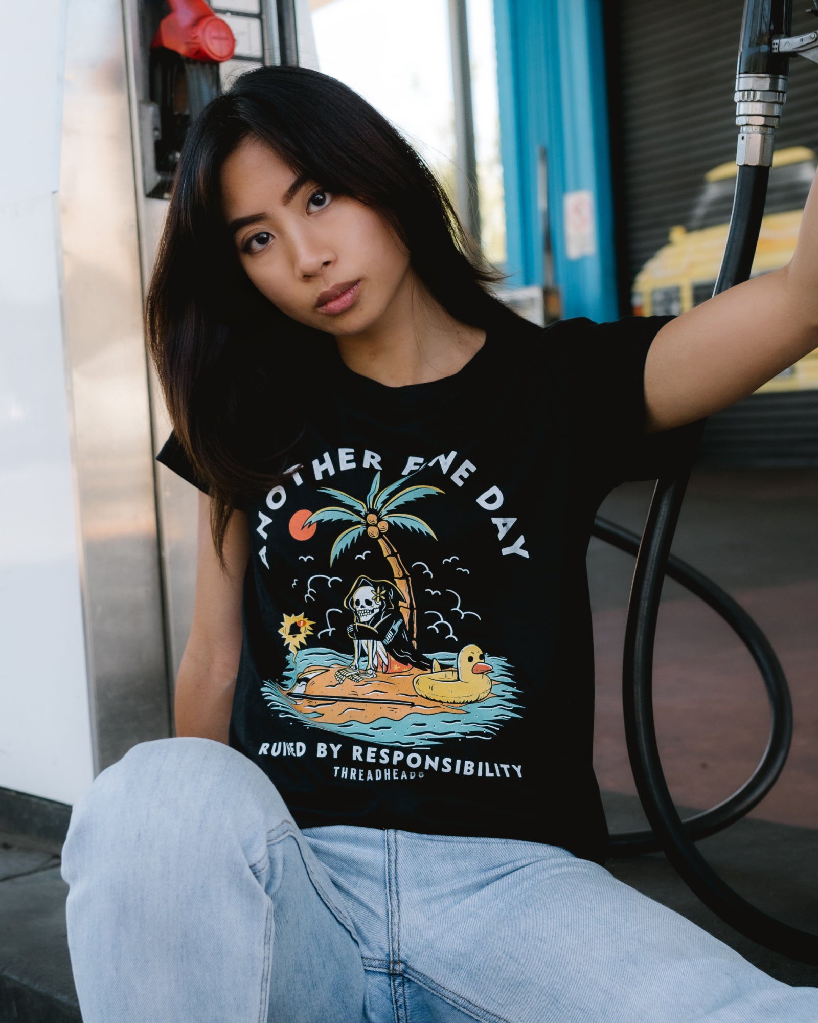 Another Fine Day Ruined by Responsibility T-Shirt Australia Online #colour_black