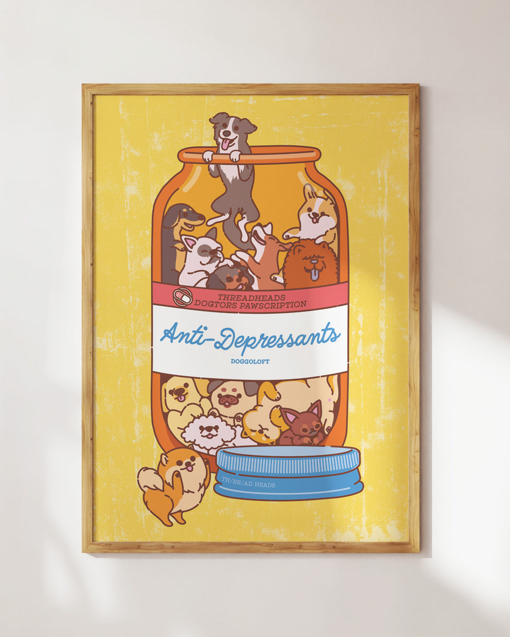 Anti-Depressants Dog Edition Art Print Australia Online #colour_yellow