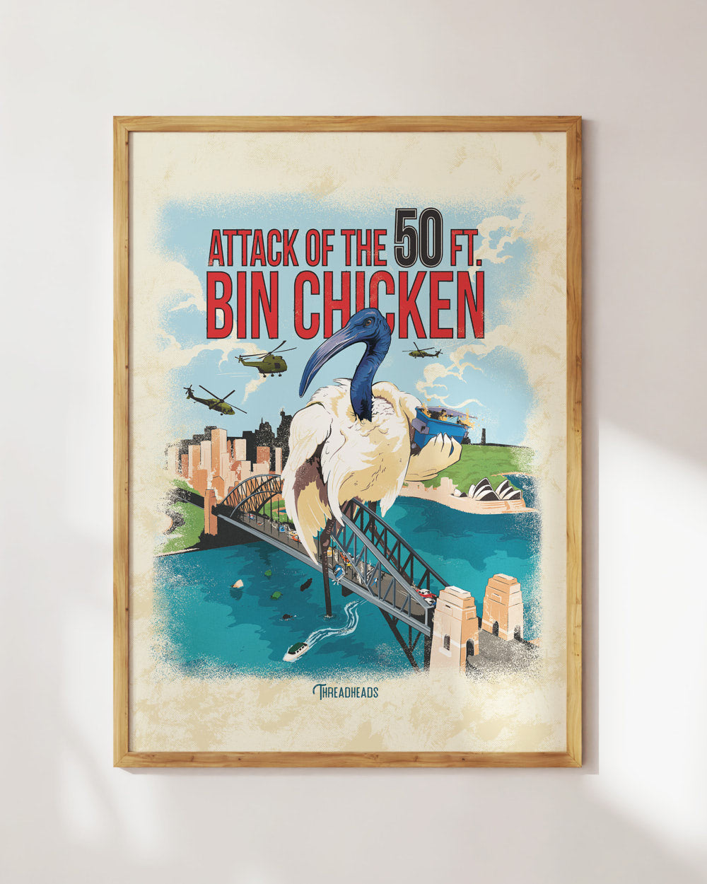 Attack of the 50ft Bin Chicken Art Print Australia Online #colour_natural