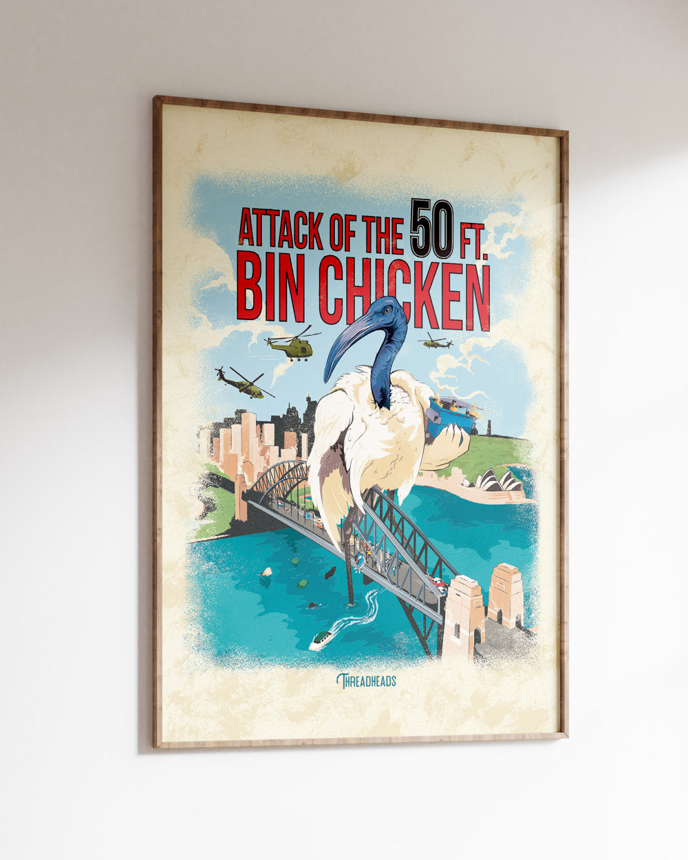 Attack of the 50ft Bin Chicken Art Print Australia Online #colour_natural