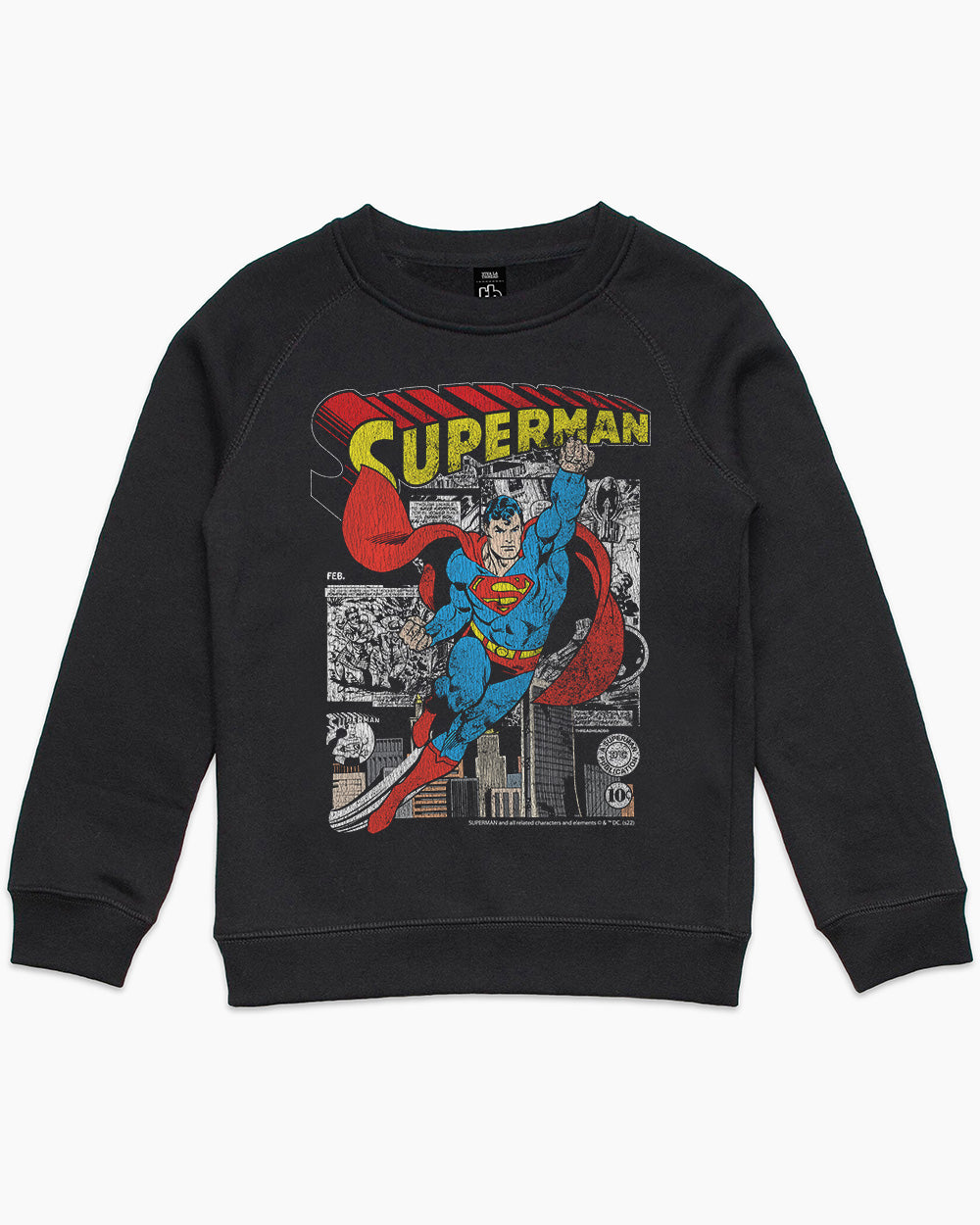 Superman Comic Panel Kids Sweater Australia Online #colour_black