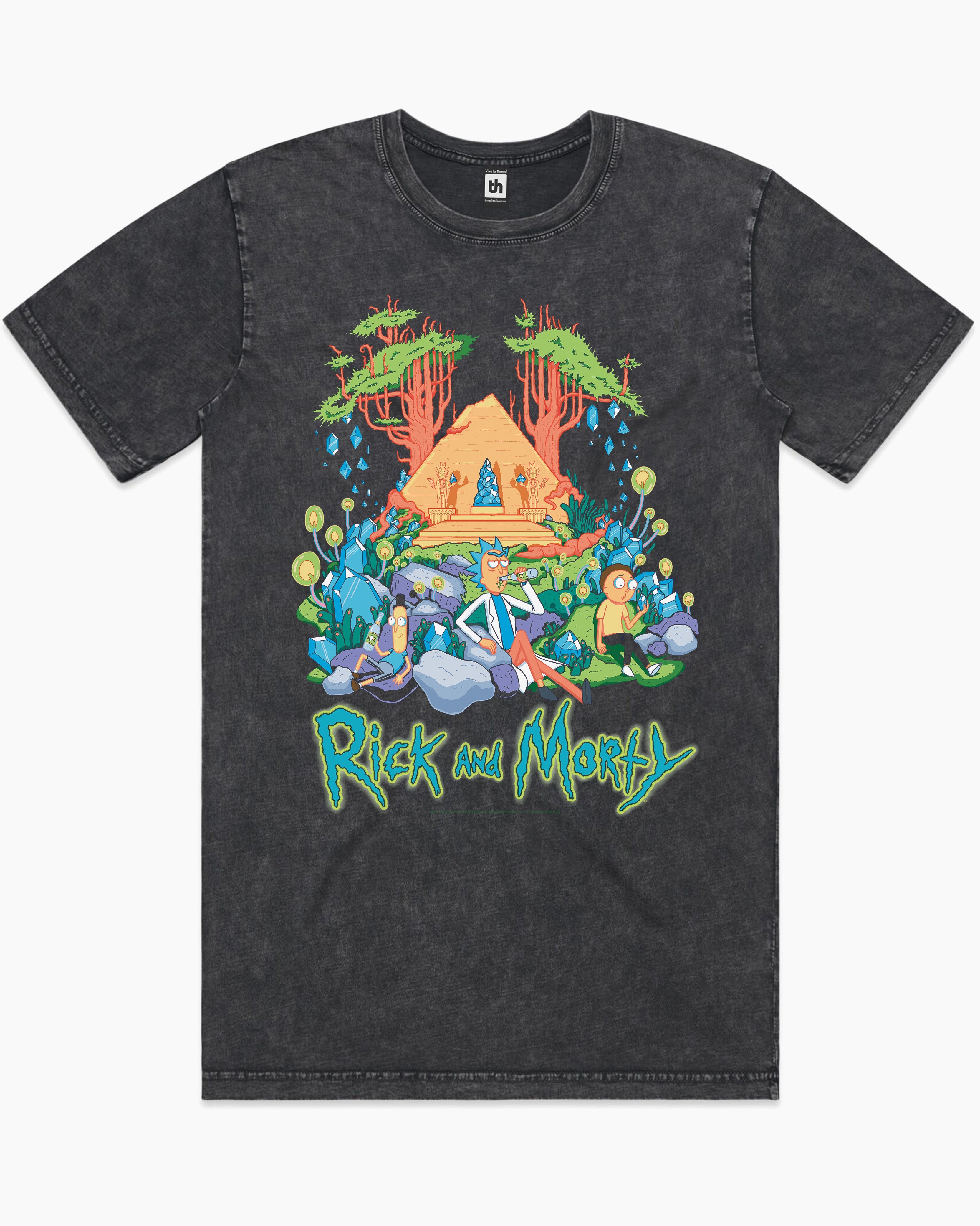 Ricks And Morty Rest And Relaxation Stonewash Tee Australia Online #colour_black stone