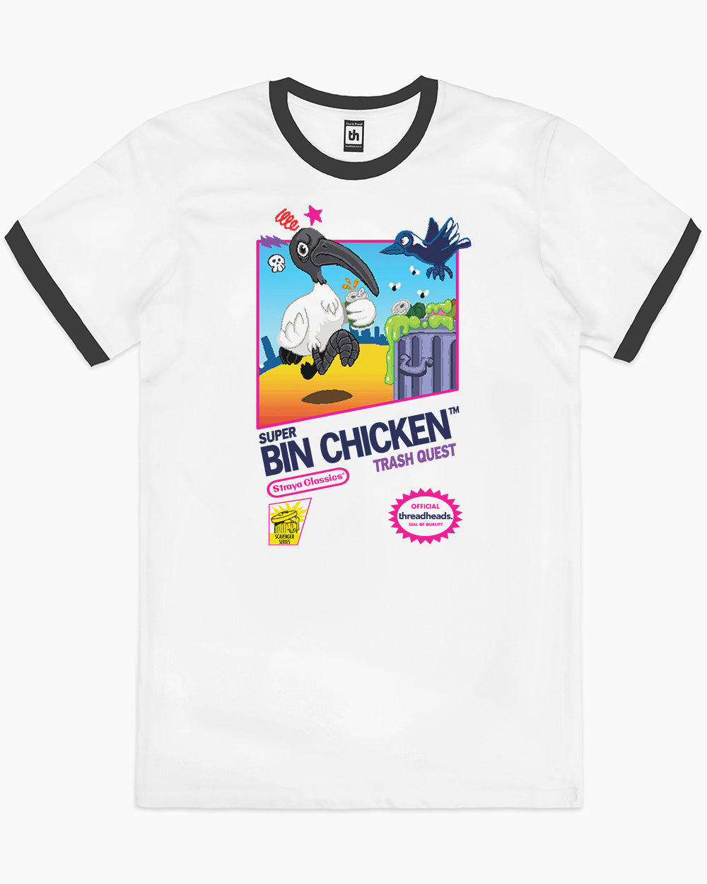 Bin Chicken Mario T-Shirt Australia Online #colour_black ringer