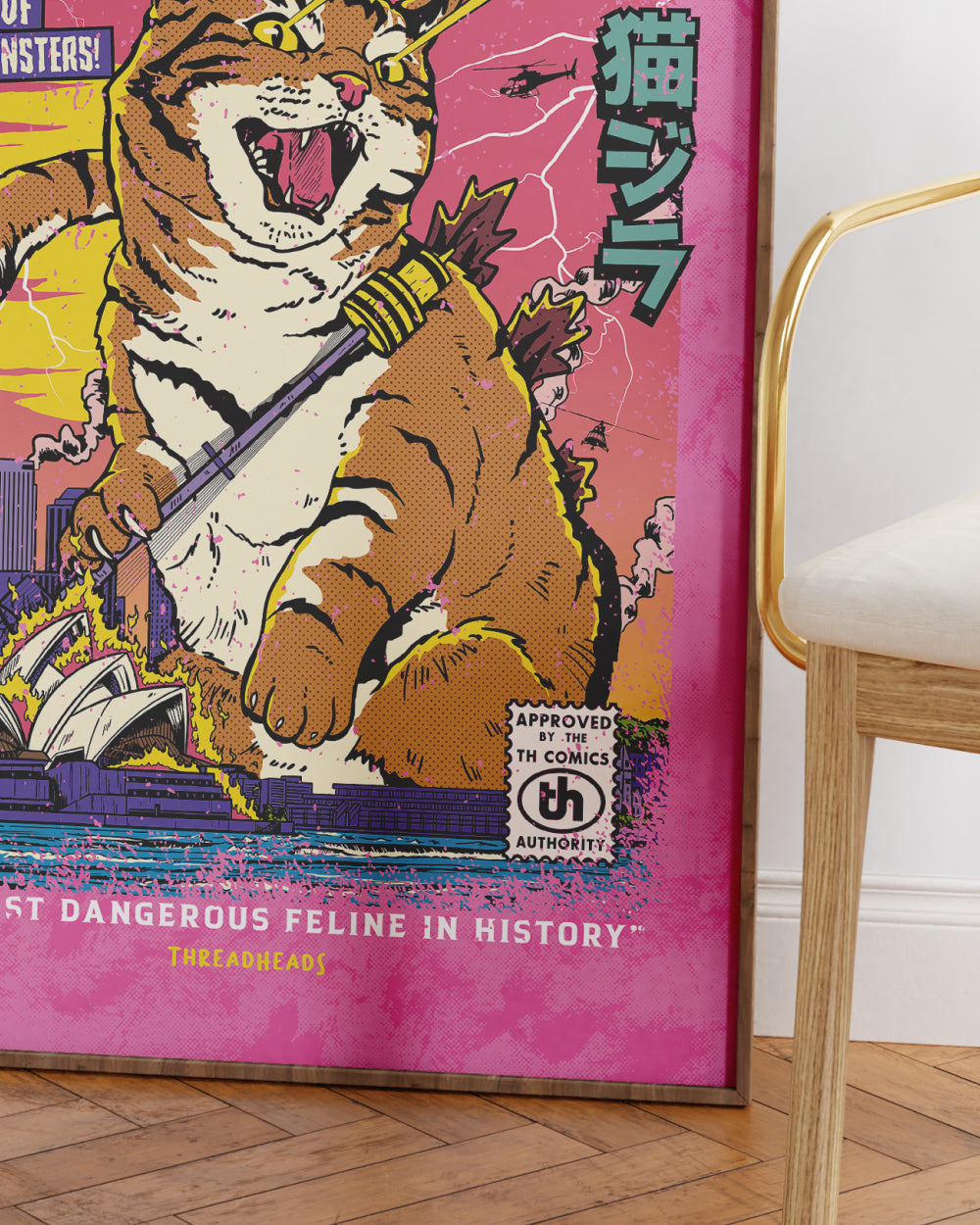 Catzilla Retro Titan Art Print Online Australia #colour_pink