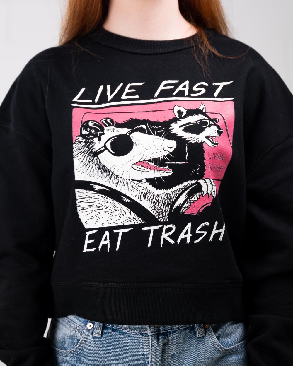 Live Fast! Eat Trash! Crop Sweater Australia Online #colour_black