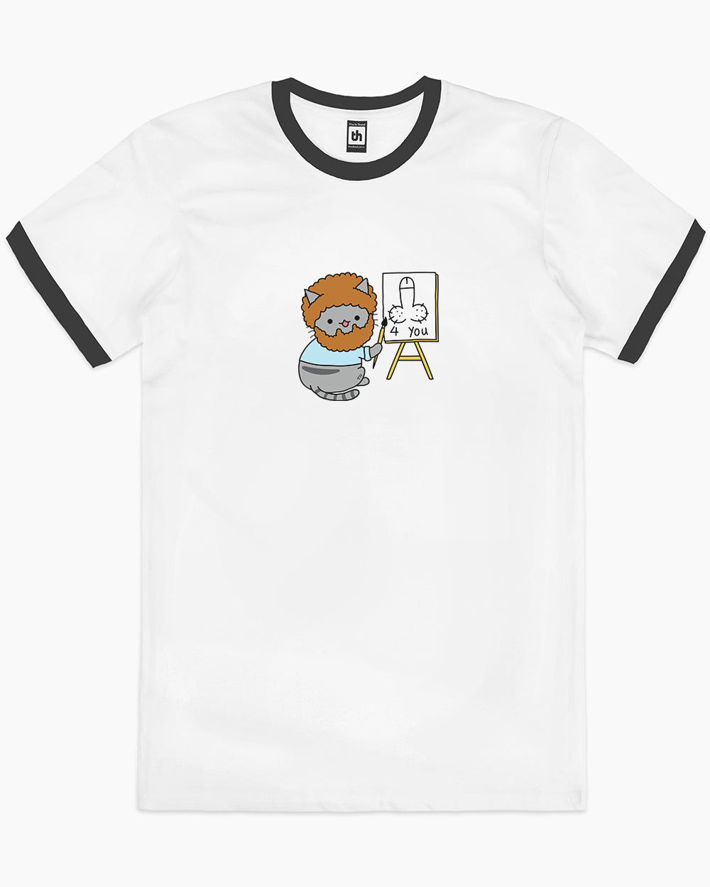 Bob Ross Cat T-Shirt Australia Online #colour_black ringer