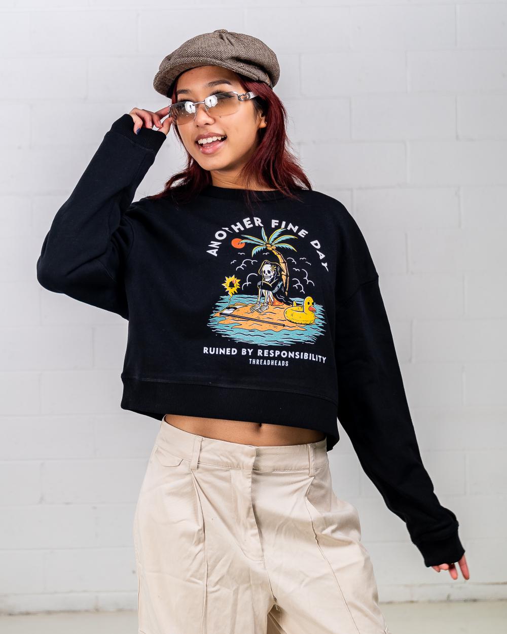 Another Fine Day Ruined by Responsibility Crop Sweater Australia Online #colour_black