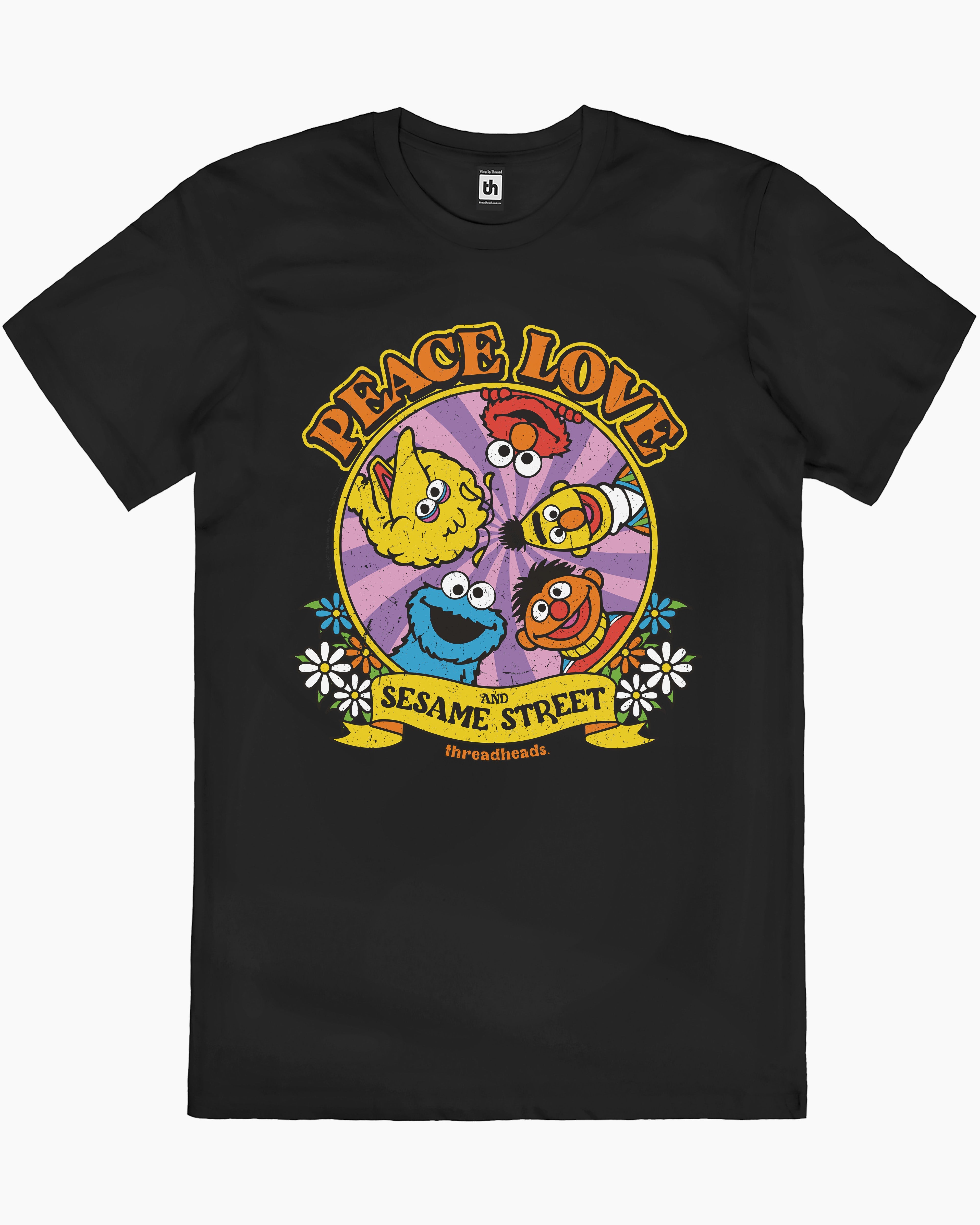 Peace Love And Sesame Street T-Shirt Australia Online #colour_black