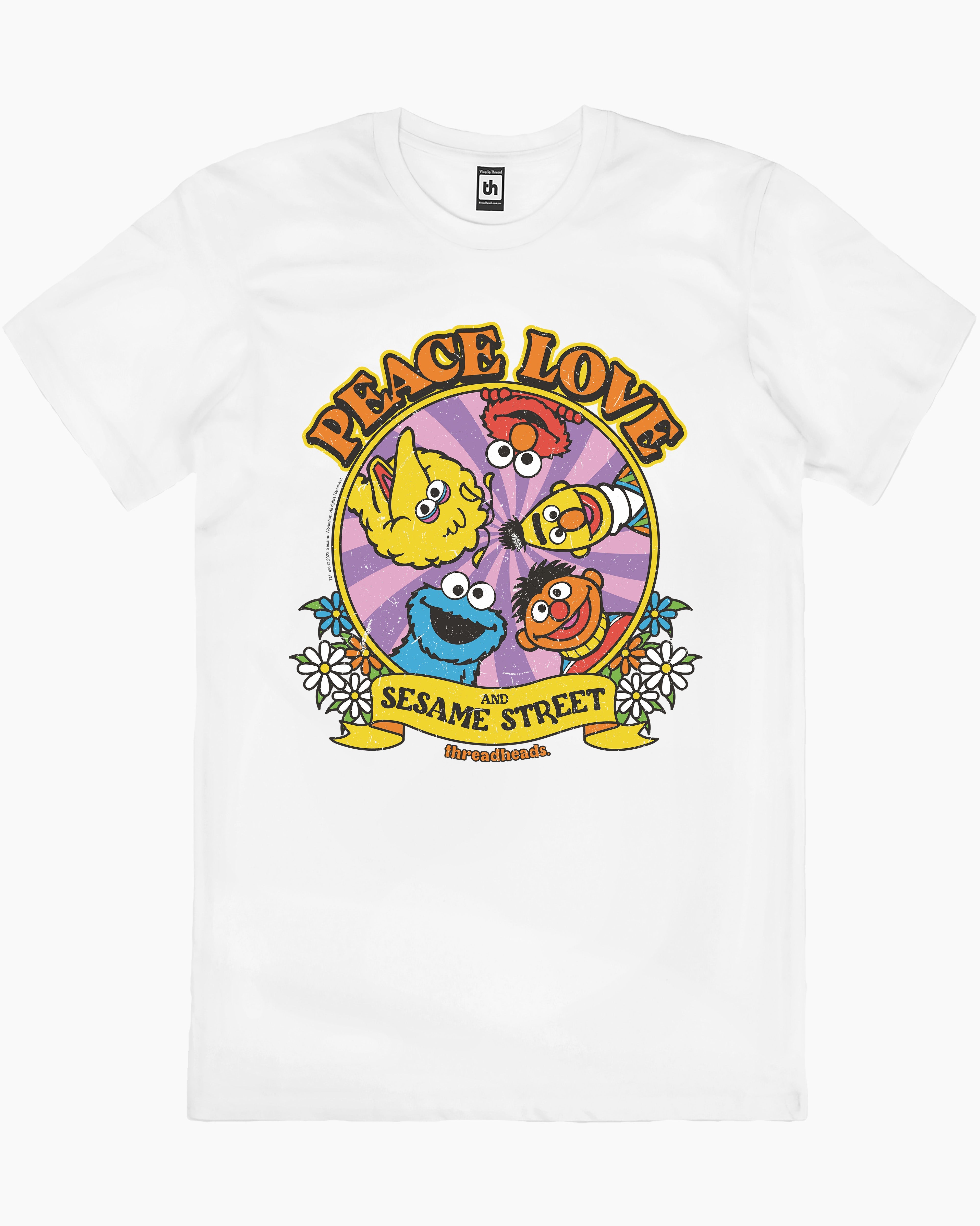 Peace Love And Sesame Street T-Shirt Australia Online #colour_white