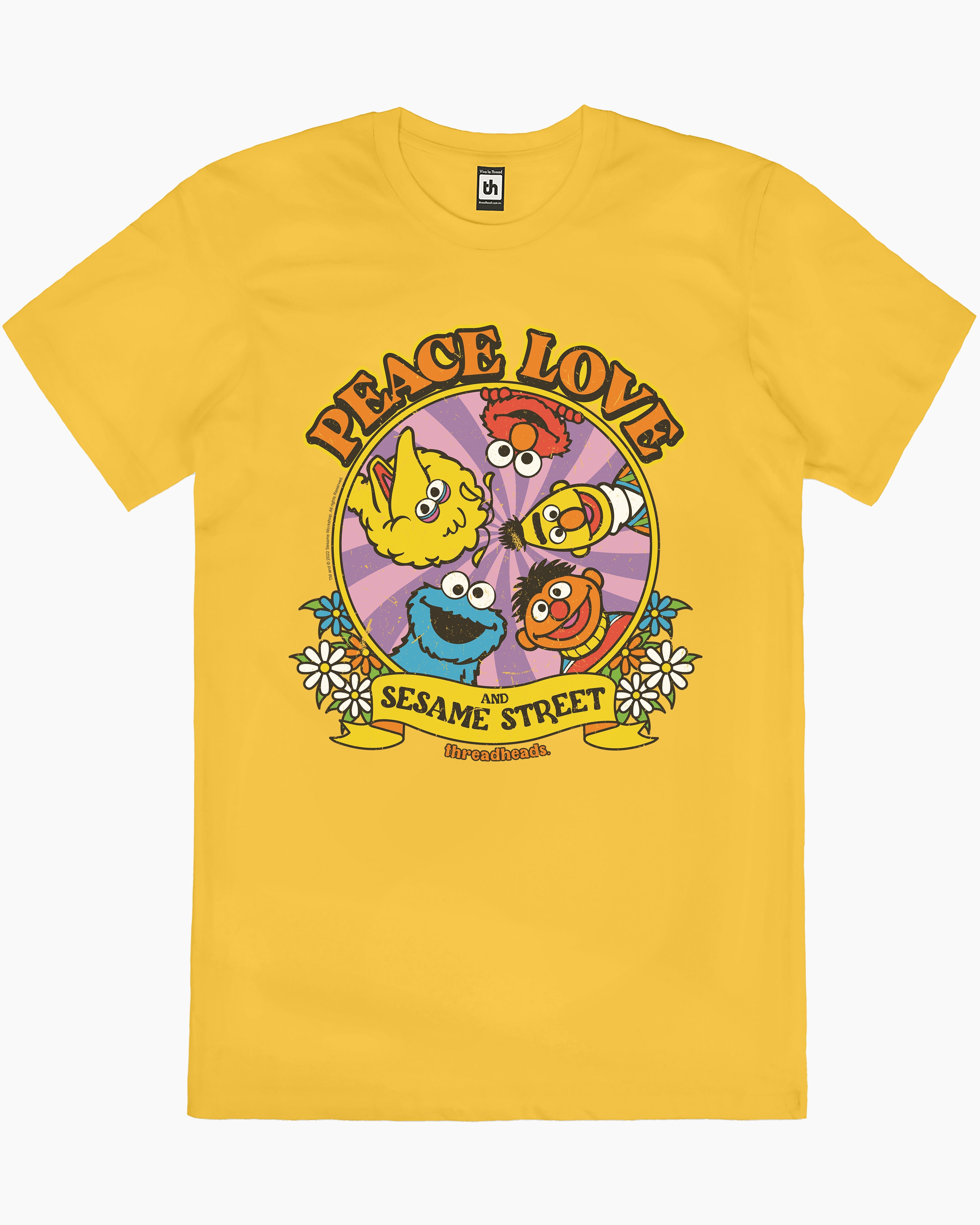 Peace Love And Sesame Street T-Shirt Australia Online #colour_yellow