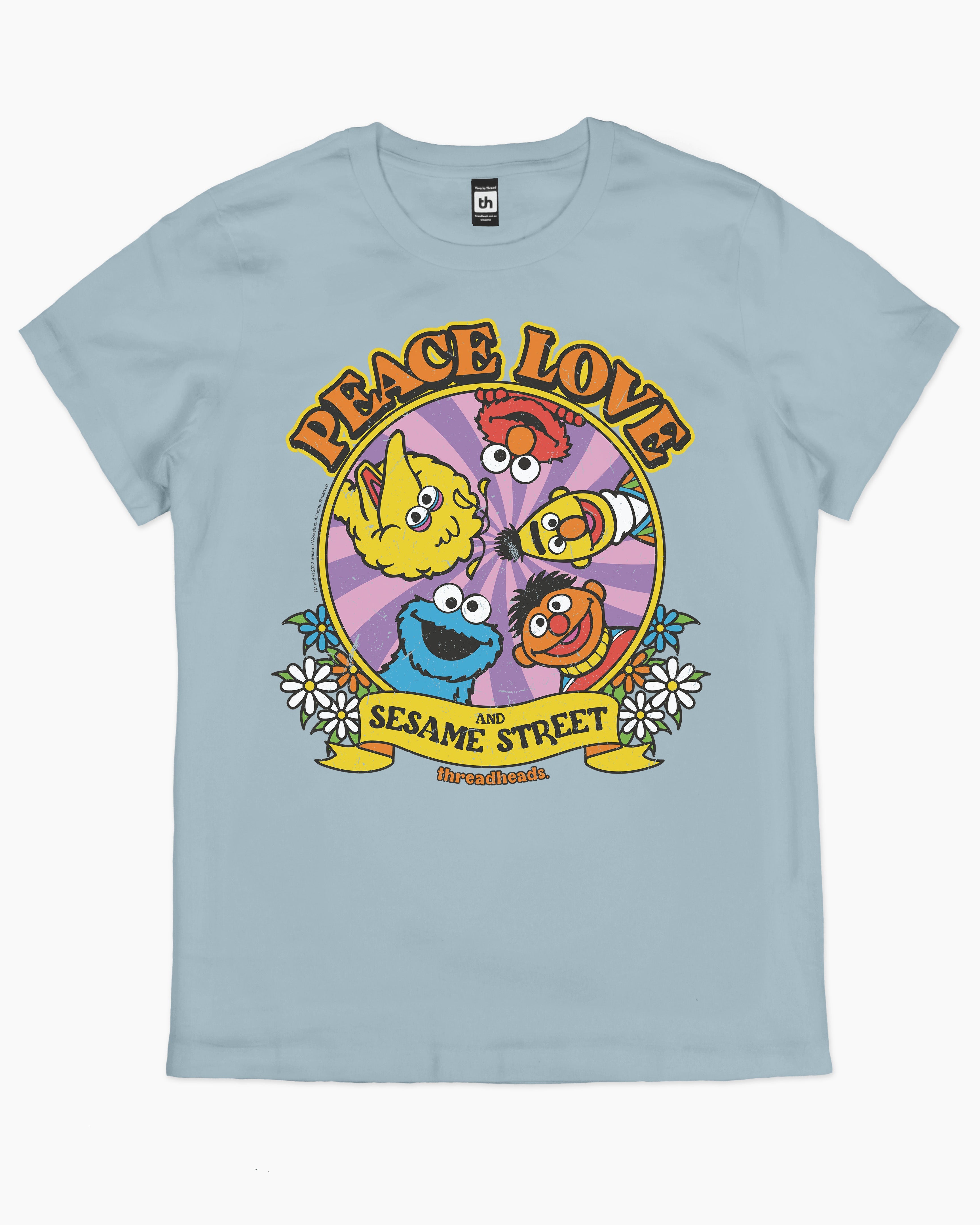 Peace Love And Sesame Street T-Shirt Australia Online #colour_pale blue