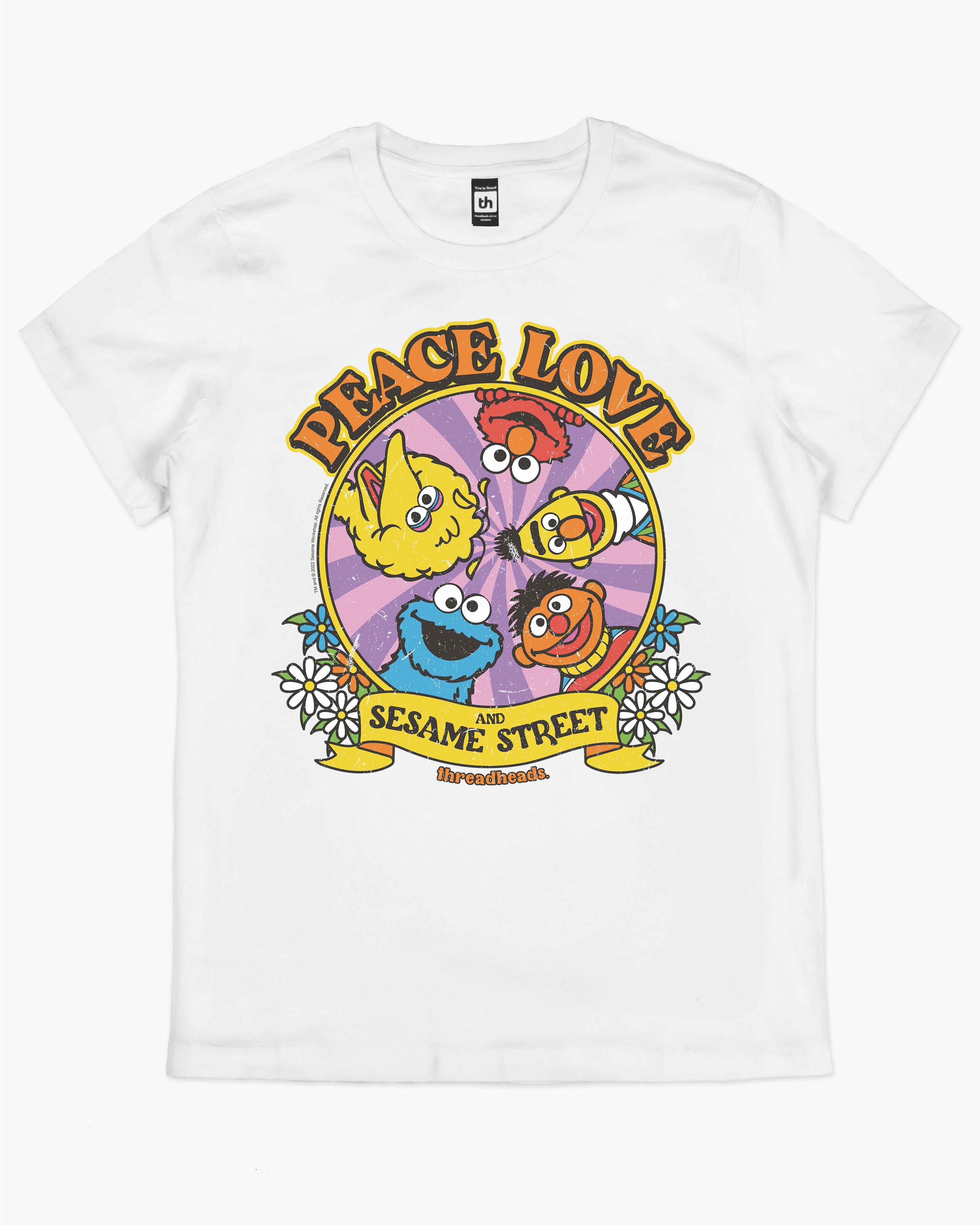 Peace Love And Sesame Street T-Shirt Australia Online #colour_white