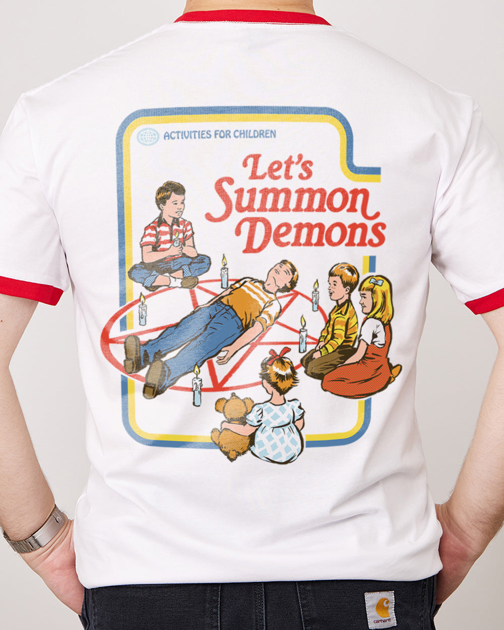 Let's Summon Demons Front and Back T-Shirt Australia Online #colour_red ringer