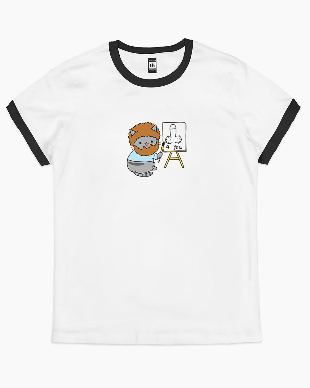 Bob Ross Cat T-Shirt Australia Online #colour_black ringer