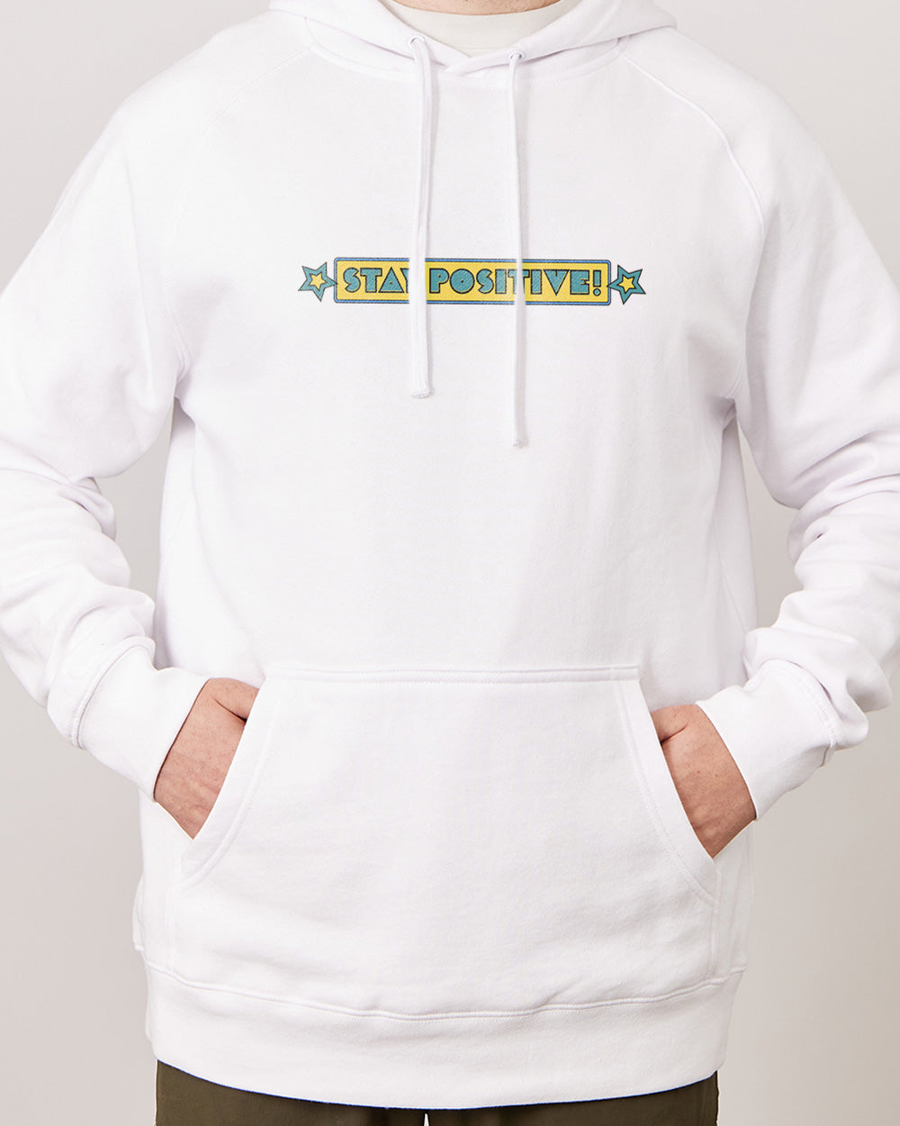 Stay Positive Front and Back Hoodie Australia Online #colour_white