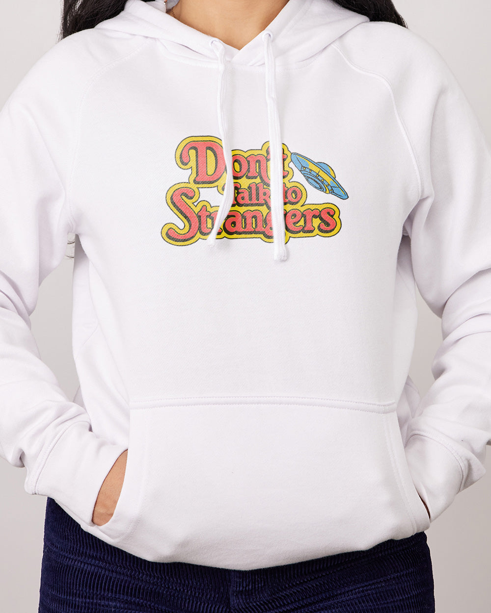 Don't Talk to Strangers Front and Back Hoodie Australia Online #colour_white