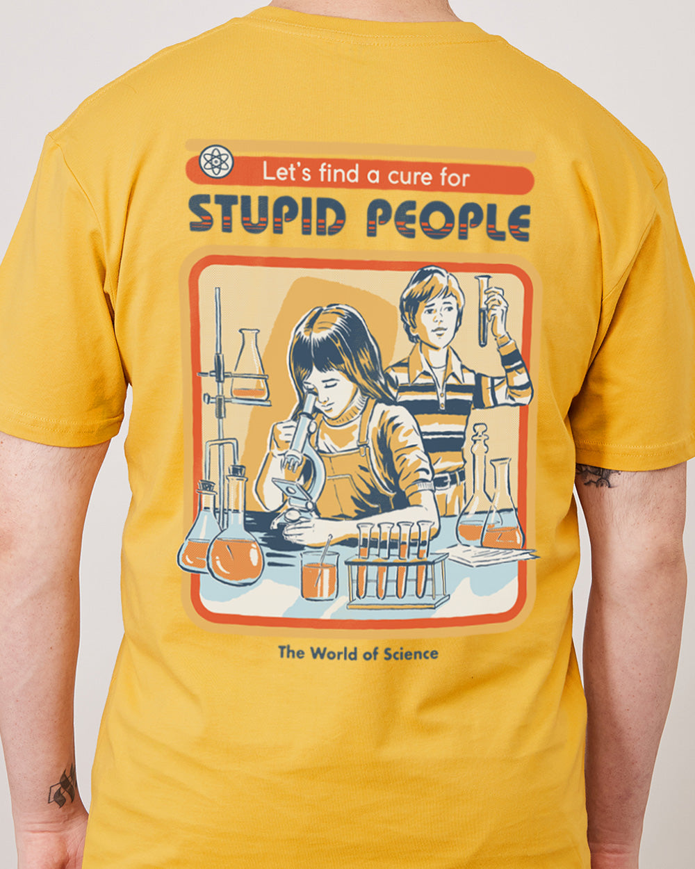Let's Find a Cure for Stupid People Front and Back T-Shirt Australia Online #colour_yellow