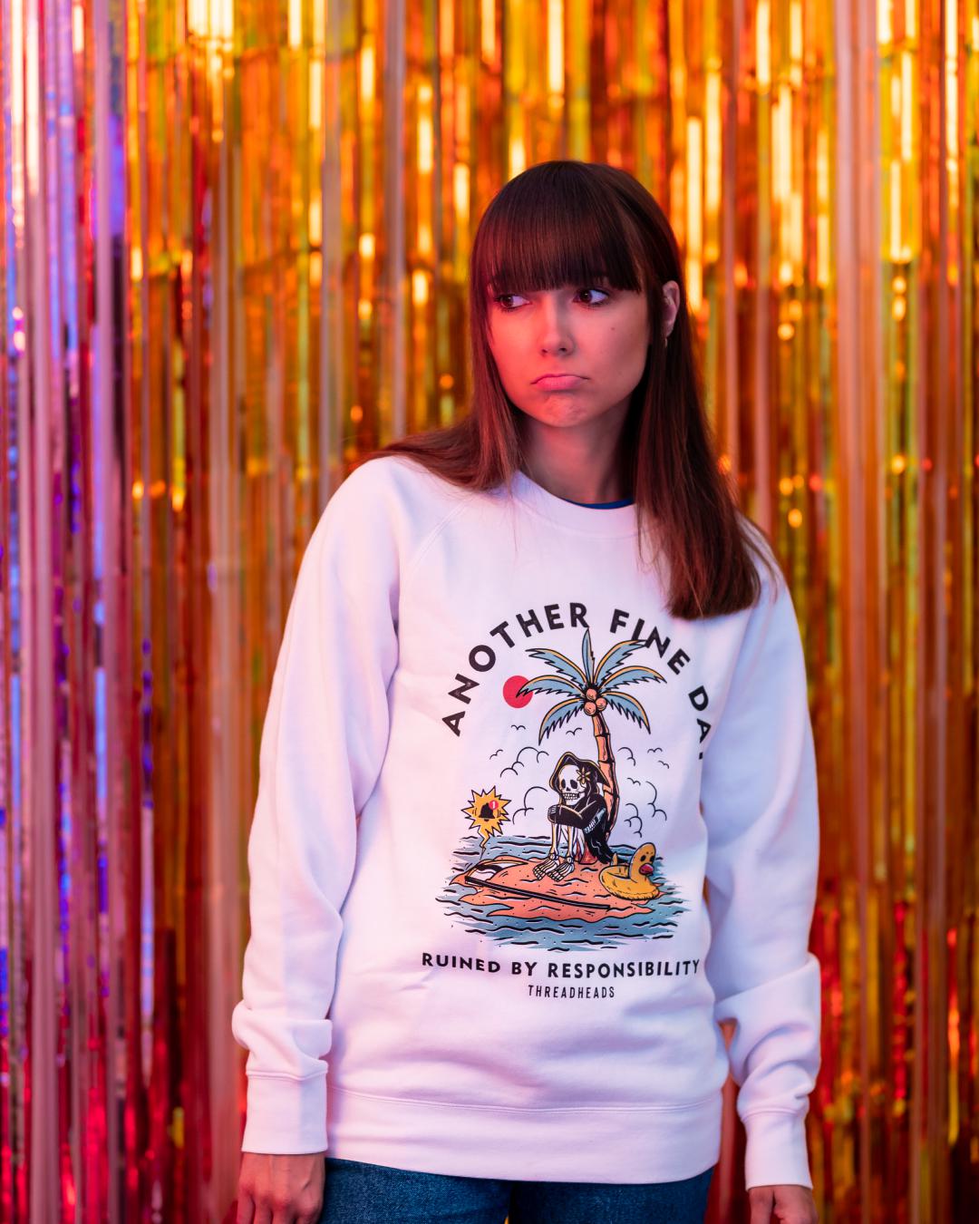 Another Fine Day Ruined by Responsibility Sweater Australia Online #colour_white