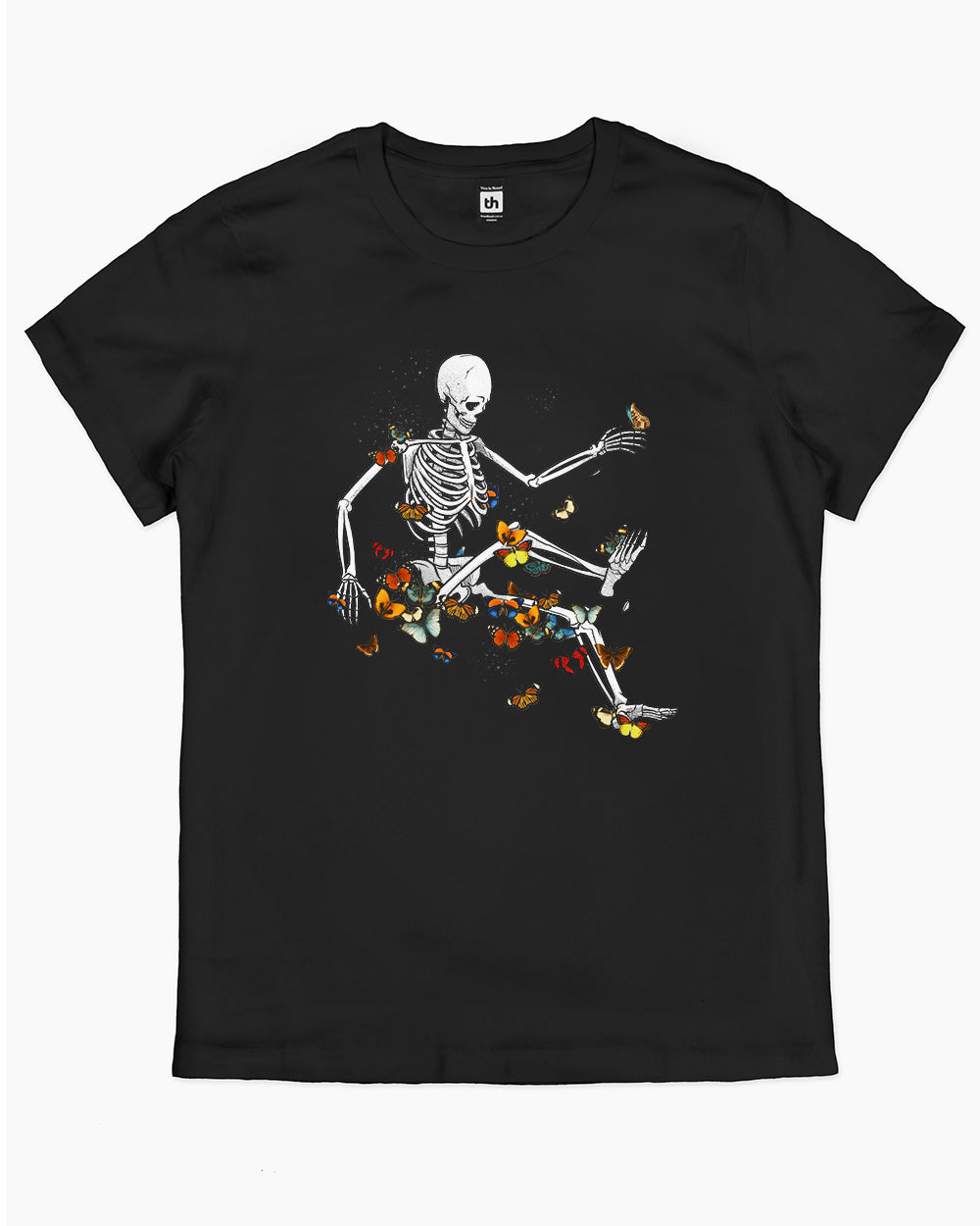 Skeleton Flowting on Space Butterflies T-Shirt Australia Online #colour_black