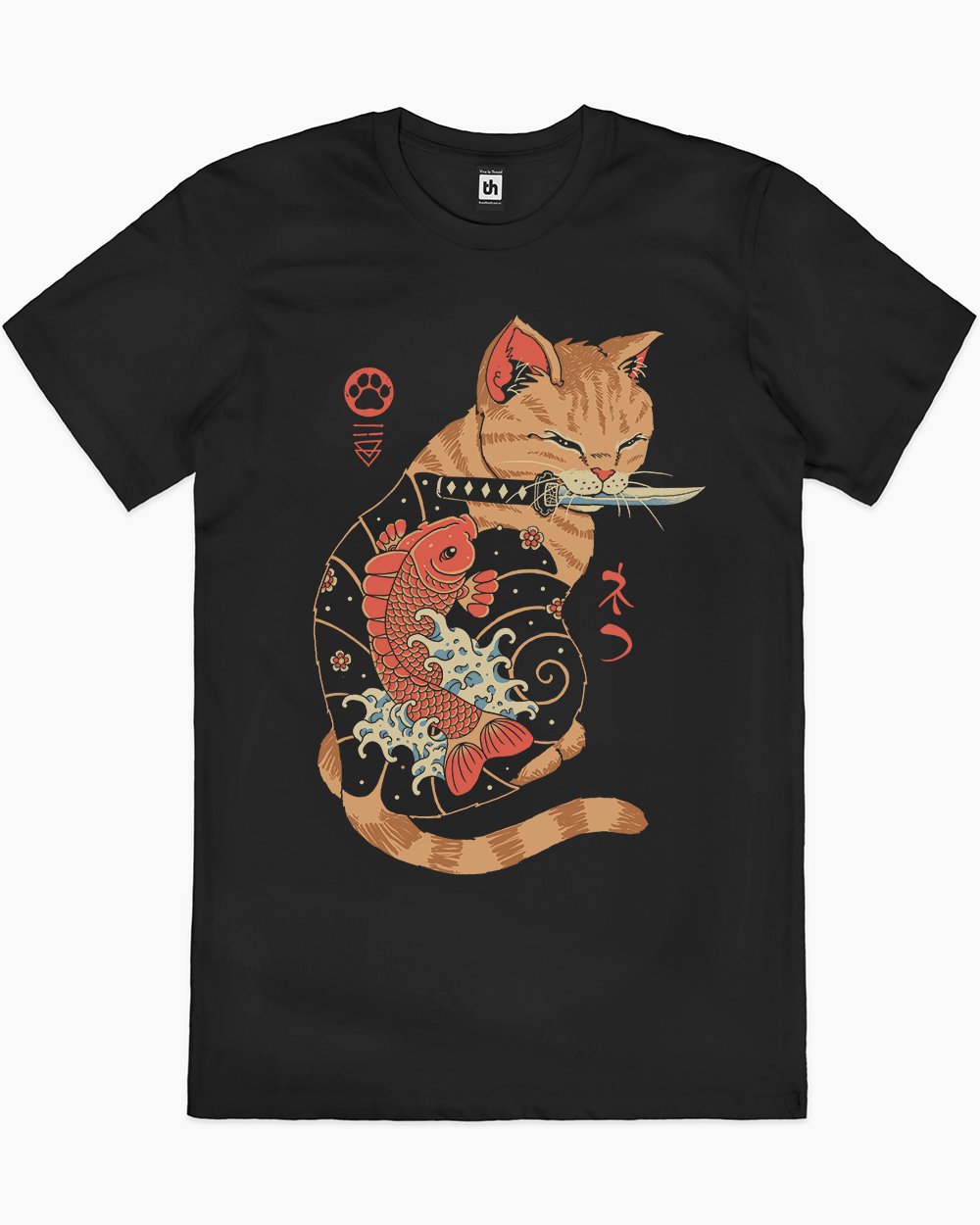 Carp Tattooed Cat T-Shirt Australia Online #colour_black