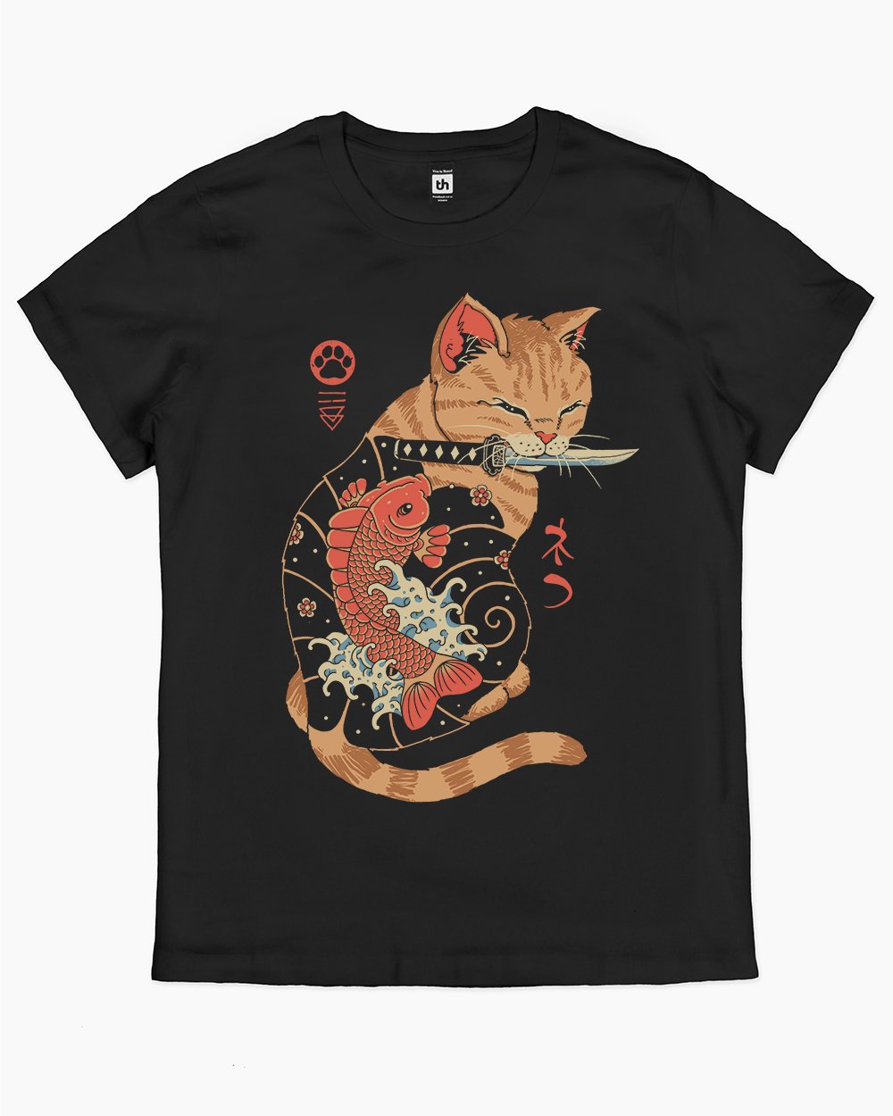 Carp Tattooed Cat T-Shirt Australia Online #colour_black