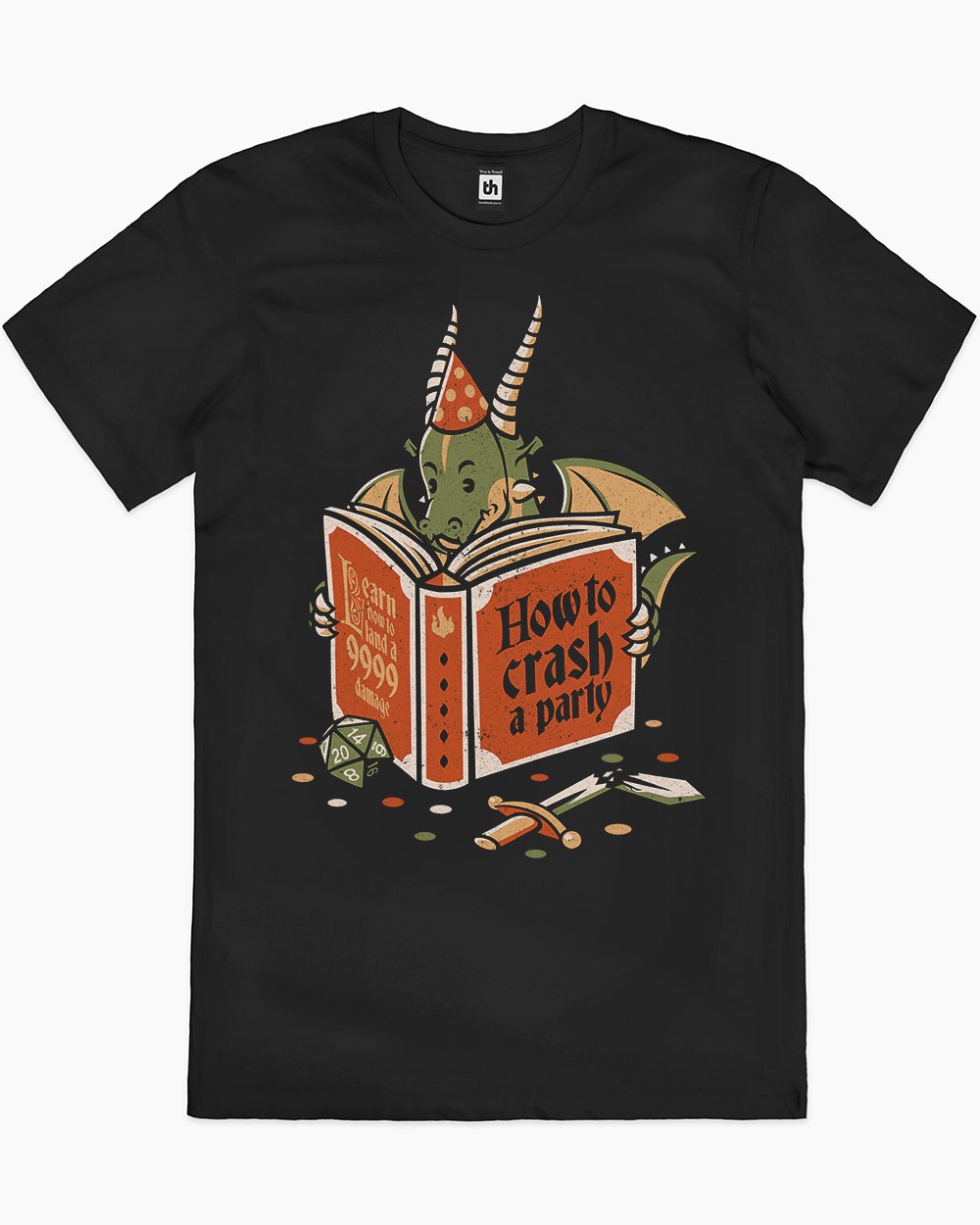 Dragon Reading a Book RPG Party Crashing T-Shirt Australia Online #colour_black