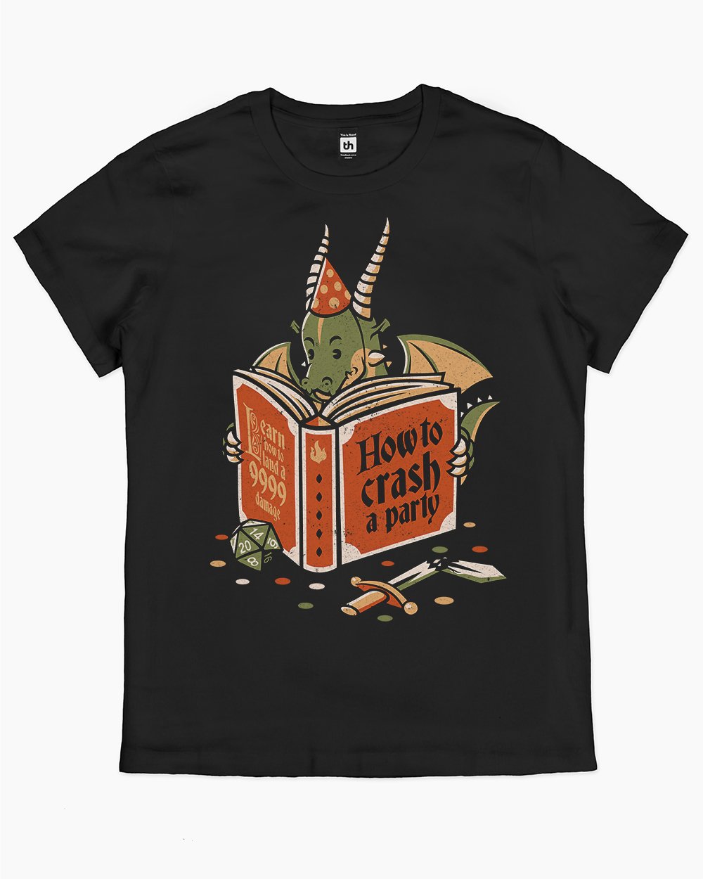 Dragon Reading a Book RPG Party Crashing T-Shirt Australia Online #colour_black