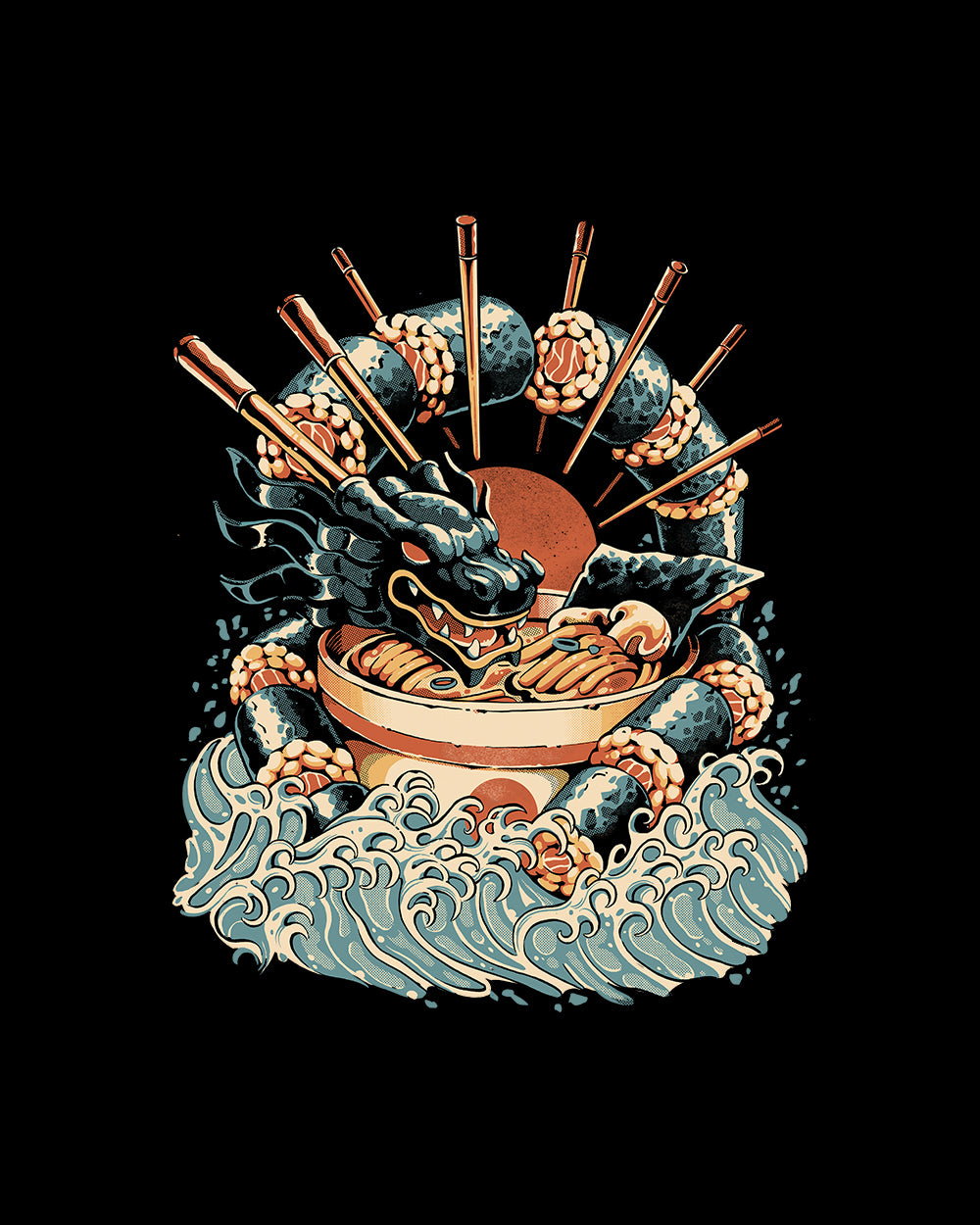 Dragon Sushi Ramen T-Shirt Australia Online #colour_black
